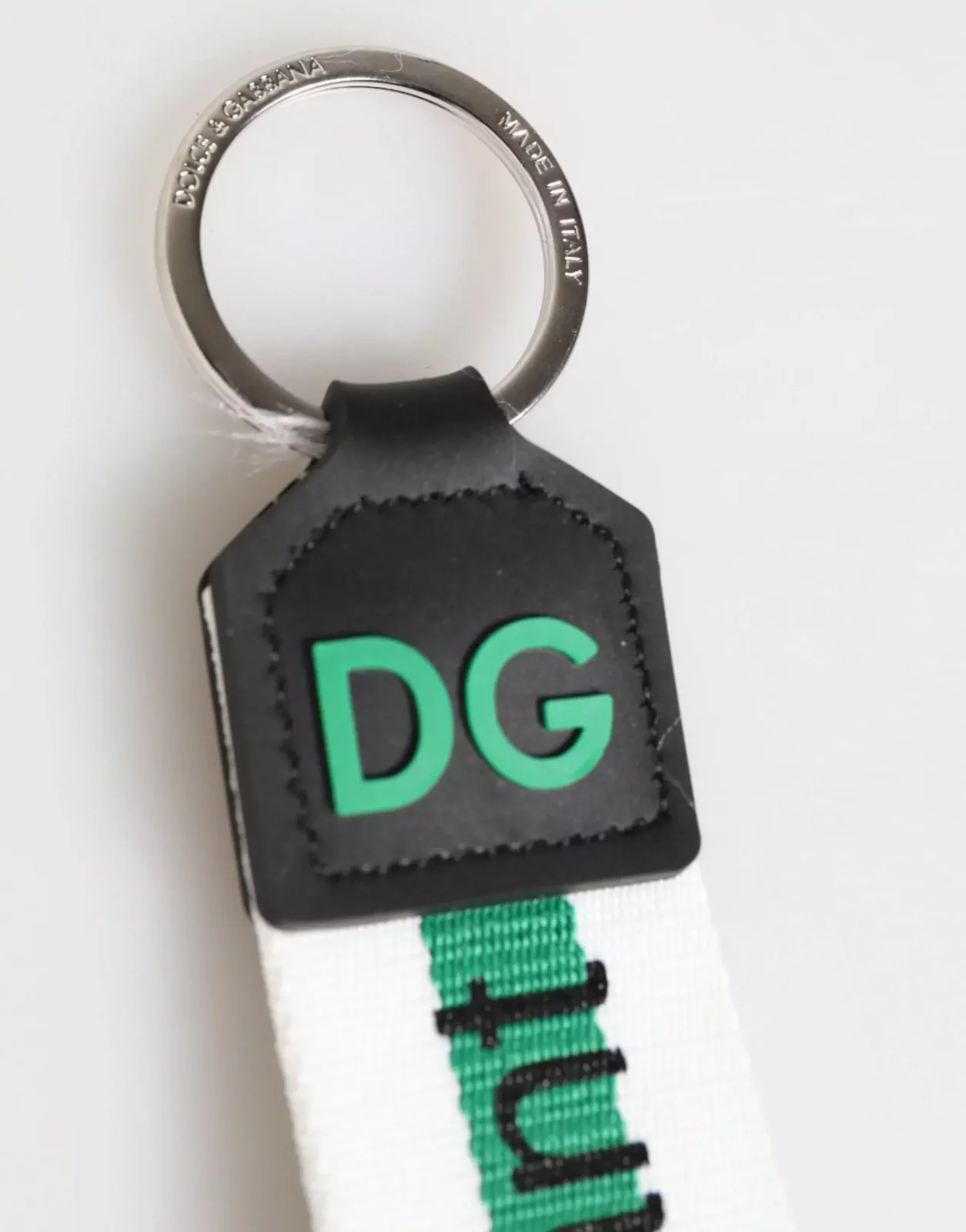 Logo Polyester Silver Brass Holder Keychain Keyring - Green