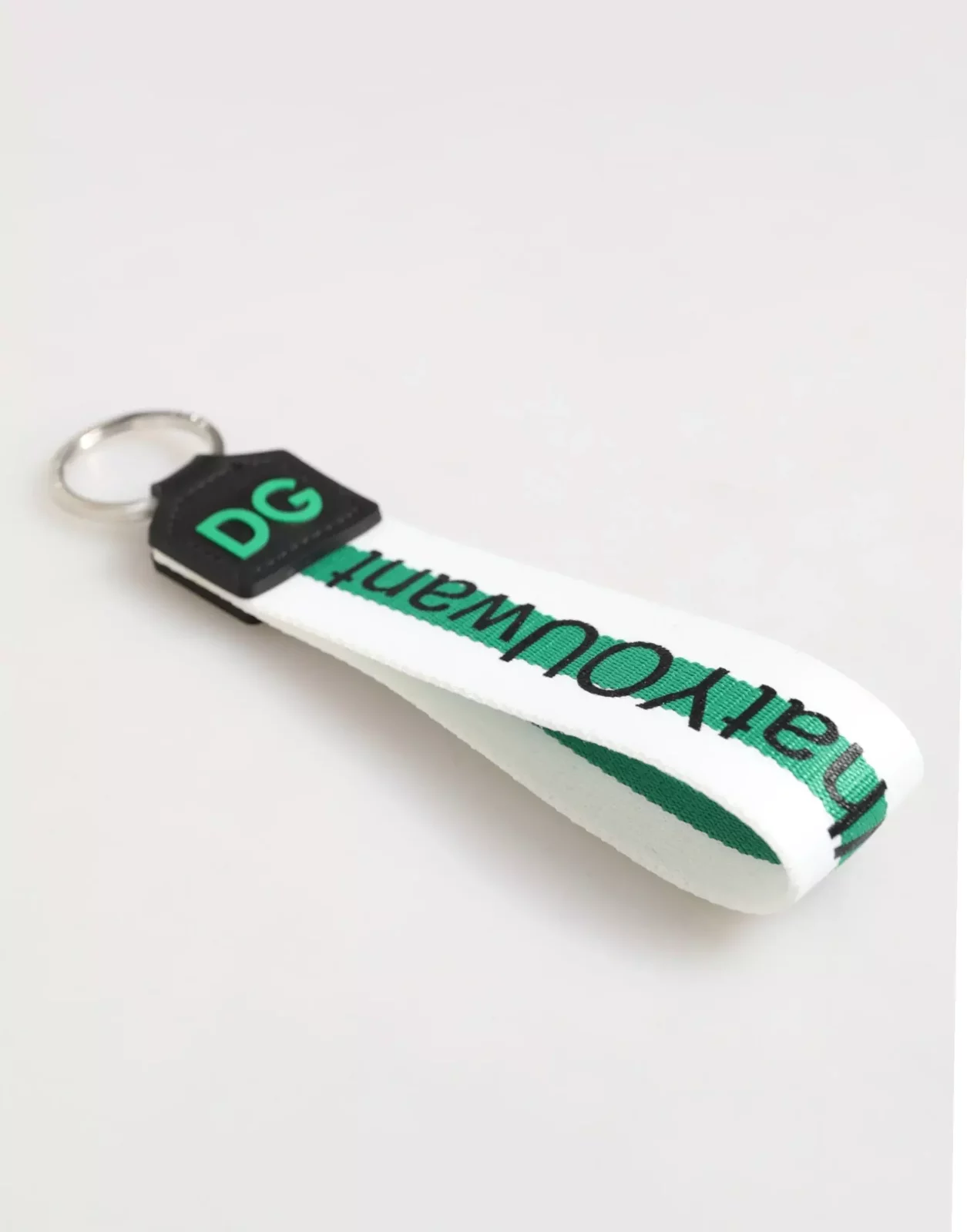 Logo Polyester Silver Brass Holder Keychain Keyring - Green