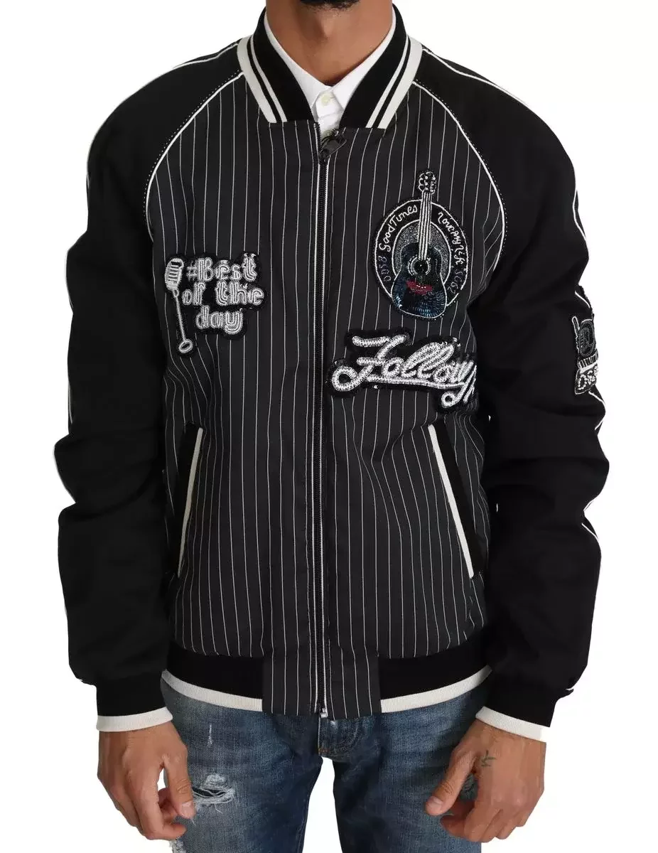 Pinstripe Bomber Jacket JKT2241 - Black / IT52 | XL