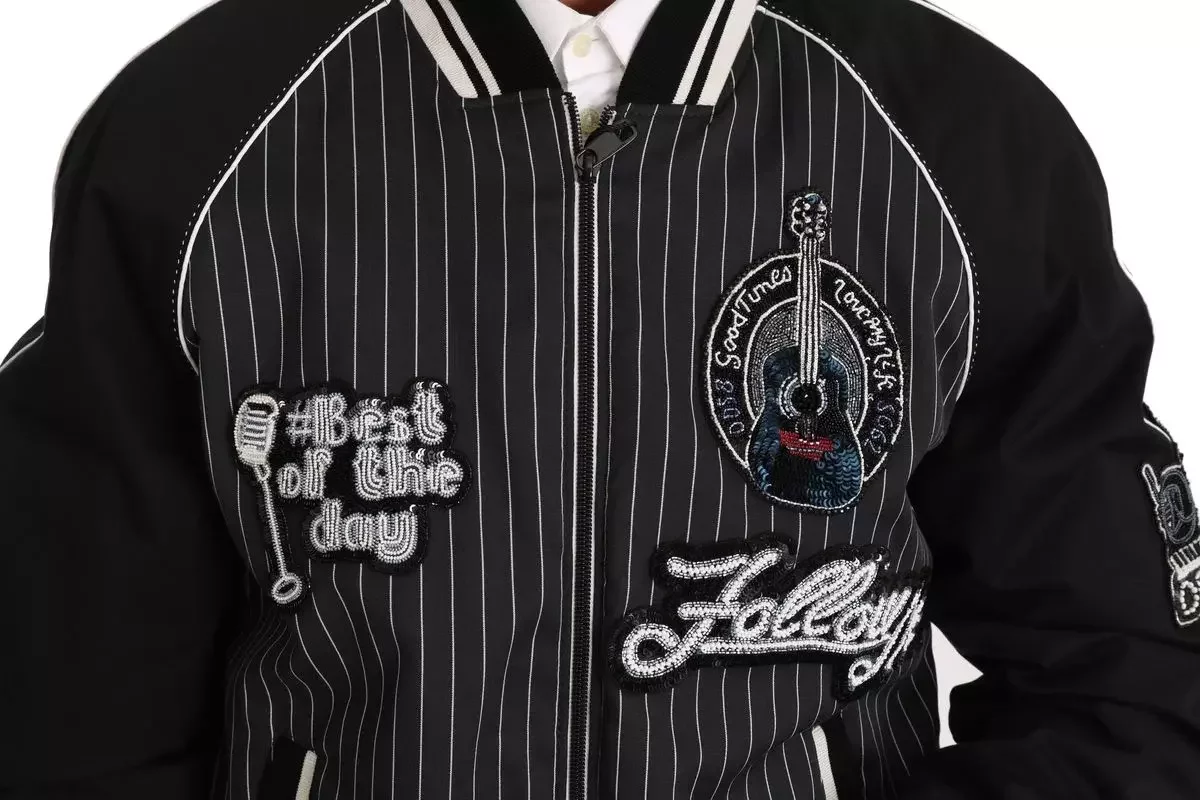 Pinstripe Bomber Jacket JKT2241 - Black / IT52 | XL