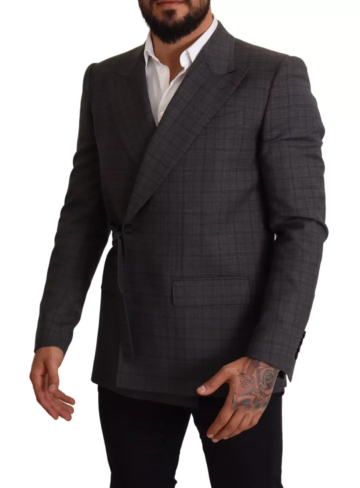 Wrap Blazer Plaid Design - Gray / IT48 | M