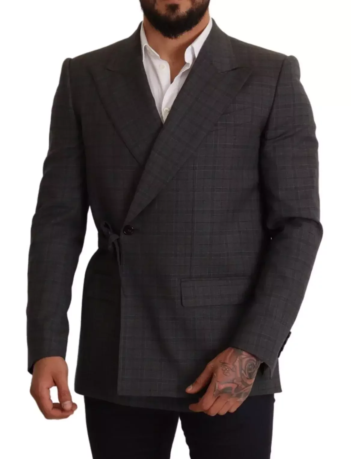 Wrap Blazer Plaid Design - Gray / IT48 | M