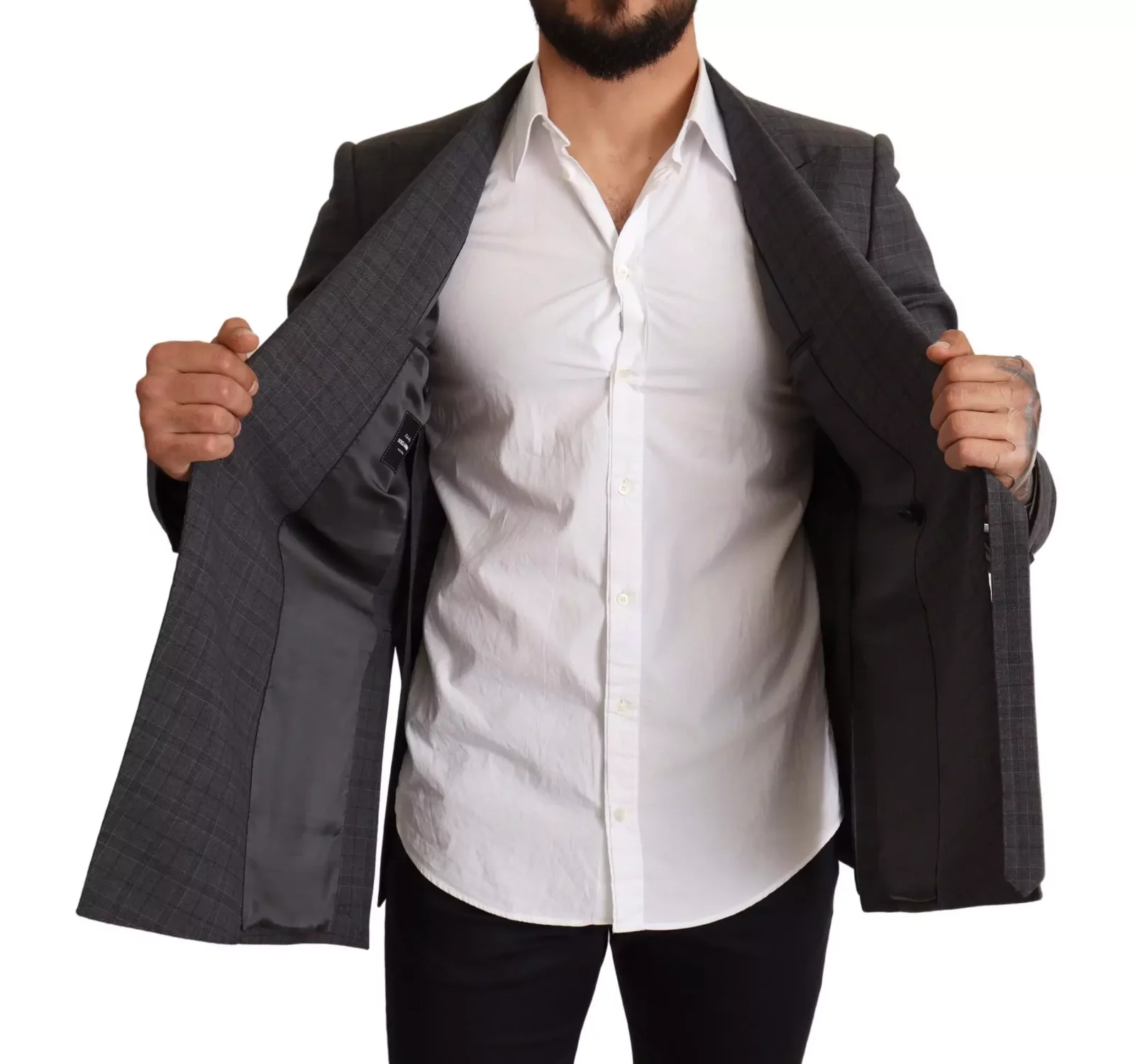 Wrap Blazer Plaid Design - Gray / IT48 | M