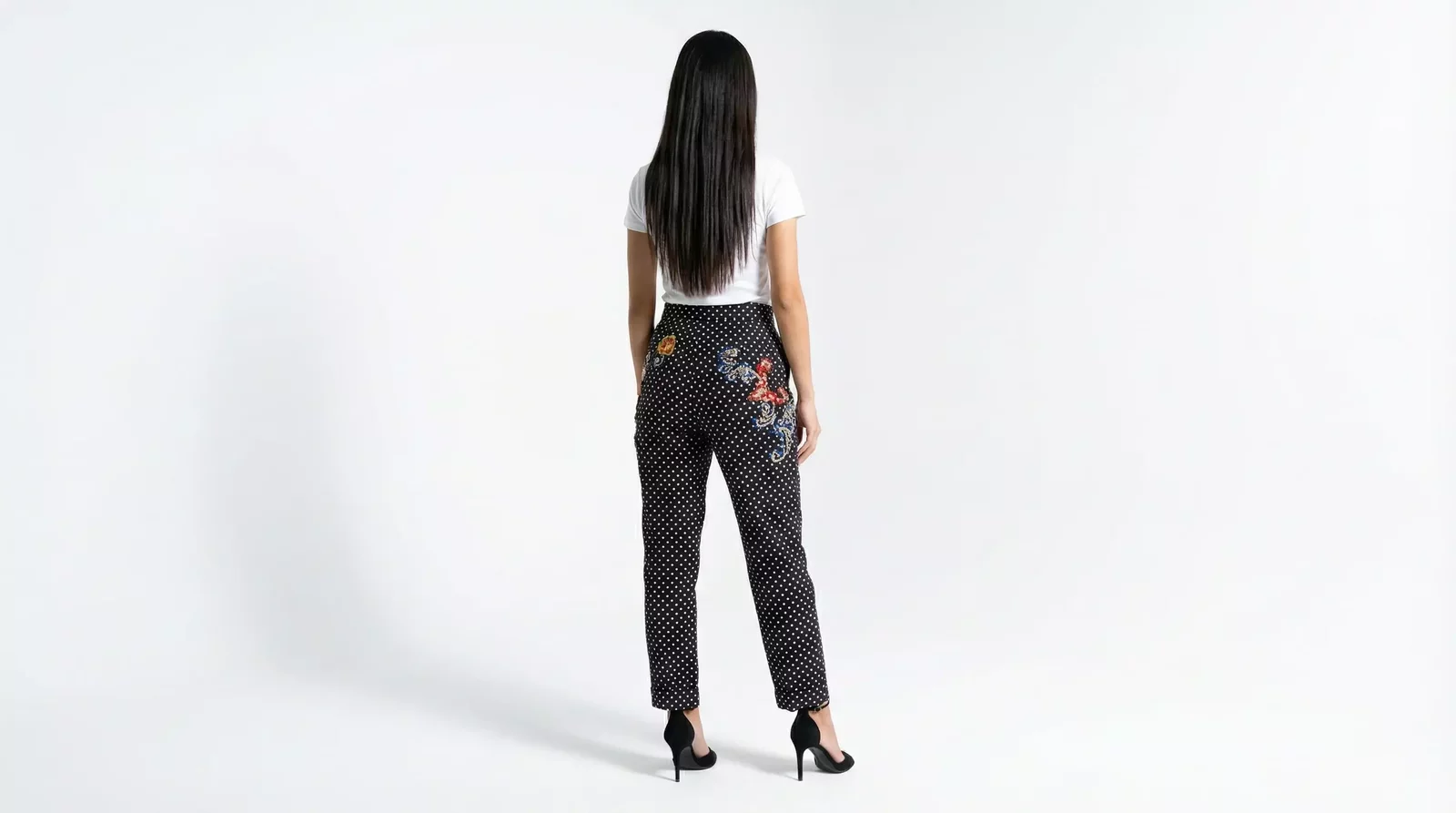 Polka Dot Trousers Embellished Pants - BlackWhite / IT42|M