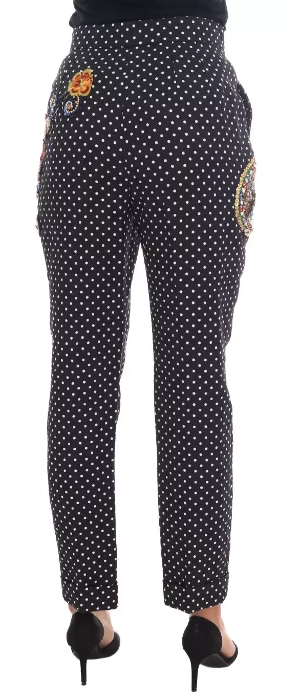 Polka Dot Trousers Embellished Pants - BlackWhite / IT42|M