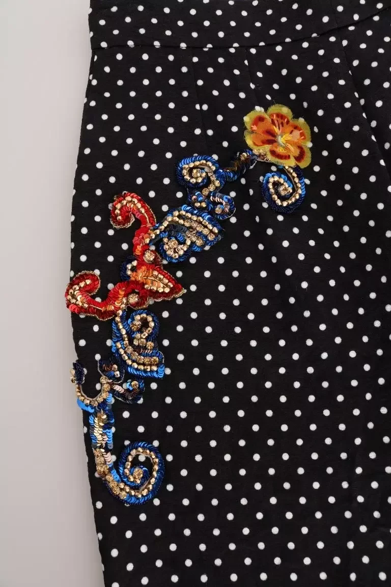 Polka Dot Trousers Embellished Pants - BlackWhite / IT42|M