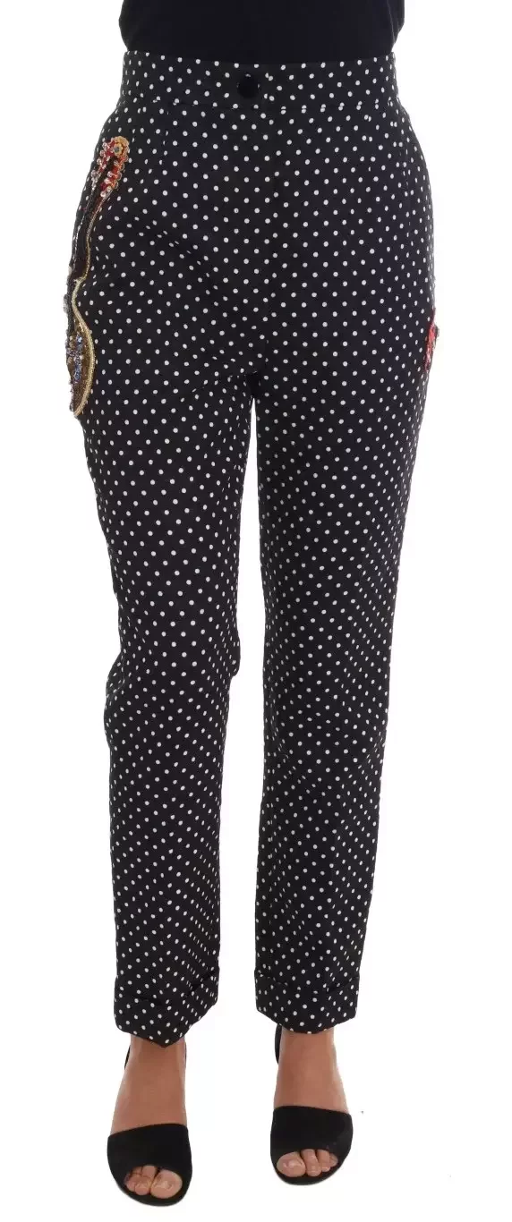 Polka Dot Trousers Embellished Pants - BlackWhite / IT42|M