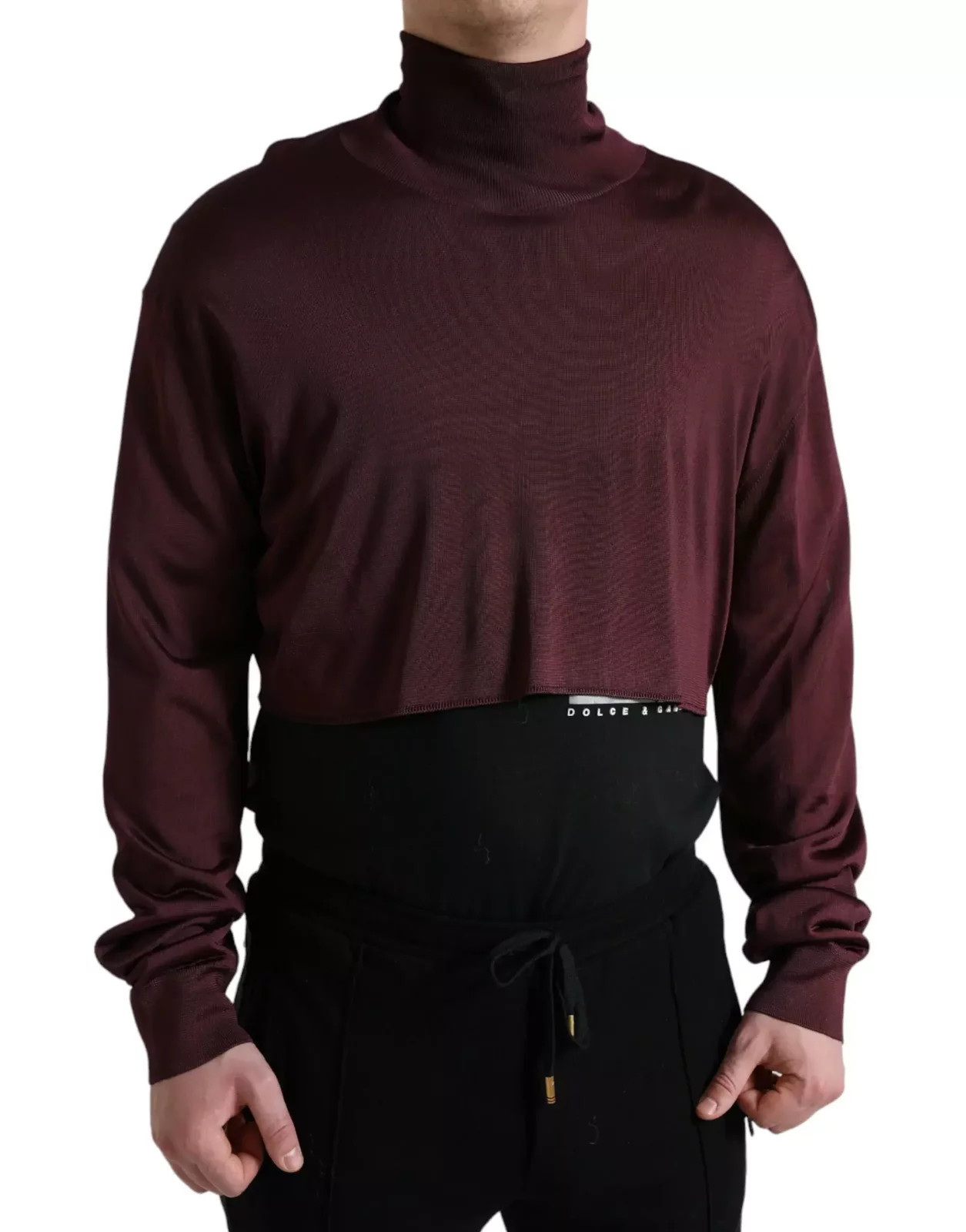 Cropped Mock Neck Sweater - Maroon / 48 IT