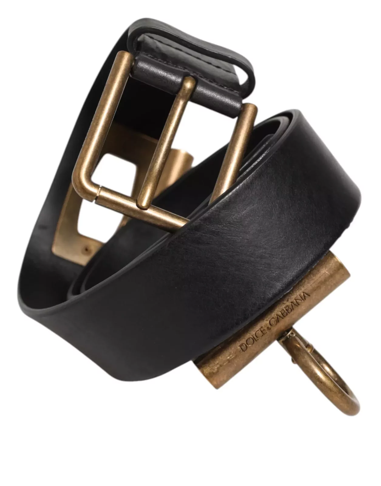 Leather Side Rings Brass Buckle Belt - Black / 90 cm / 36 Inches
