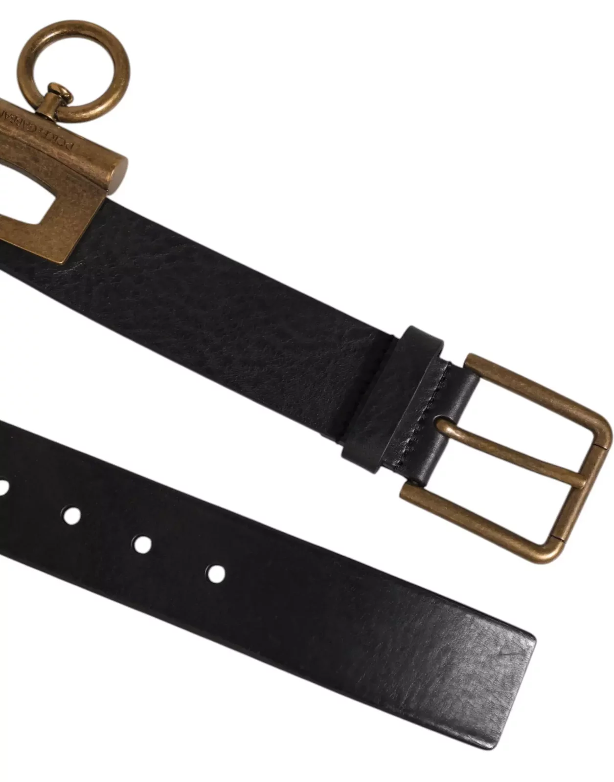 Leather Side Rings Brass Buckle Belt - Black / 90 cm / 36 Inches