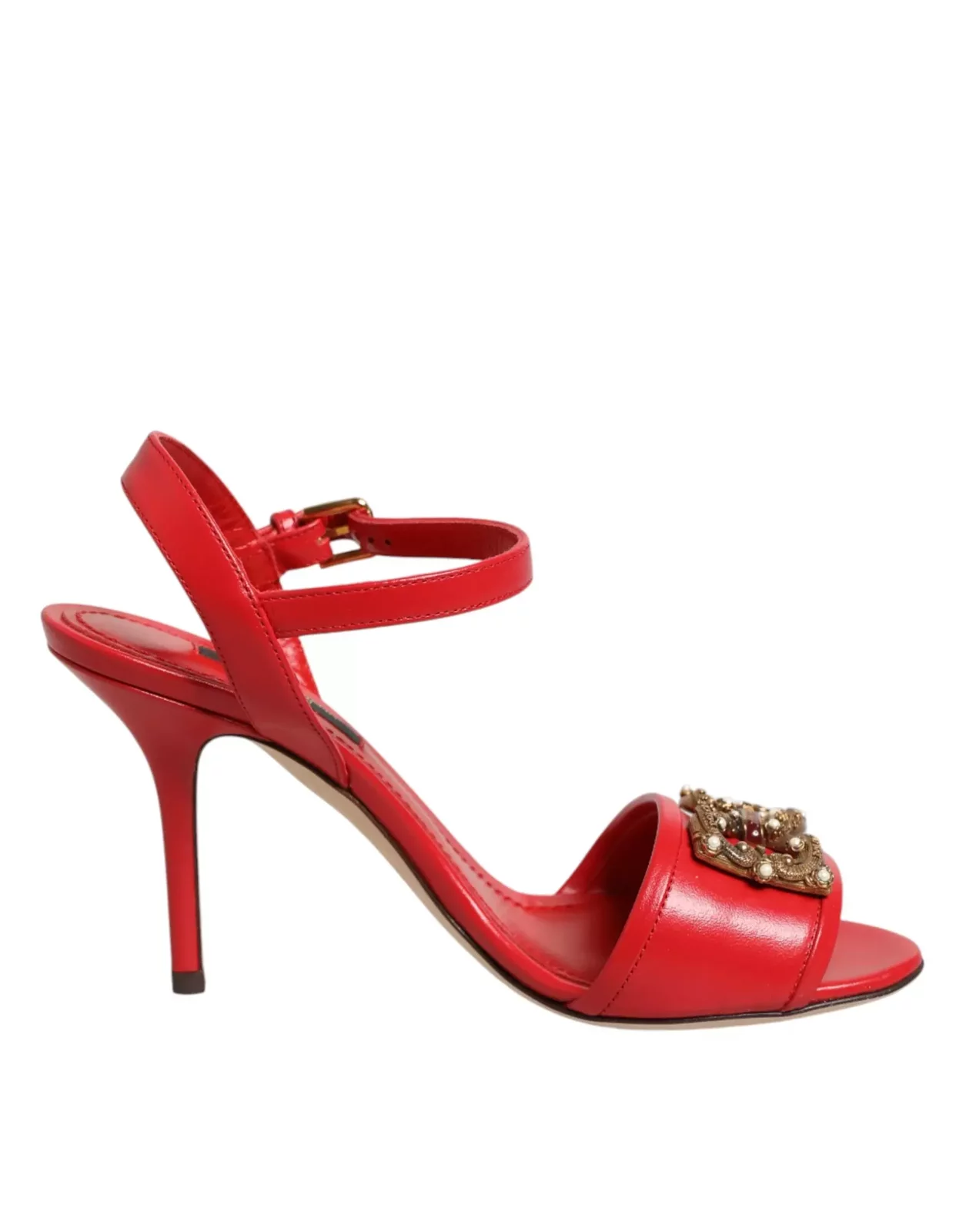 Leather DG Amore Heeled Sandals - Red / EU35.5/US5
