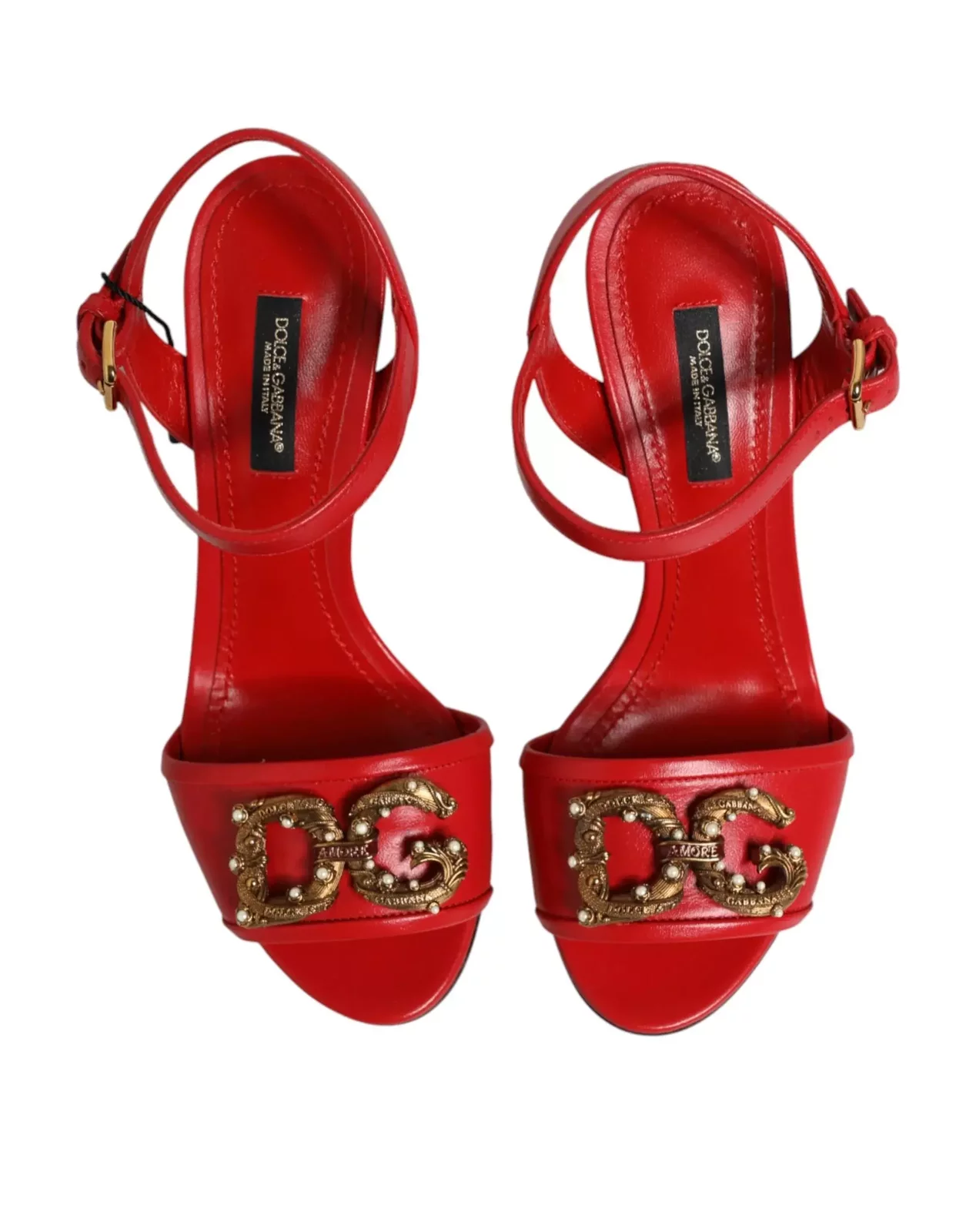 Leather DG Amore Heeled Sandals - Red / EU35.5/US5