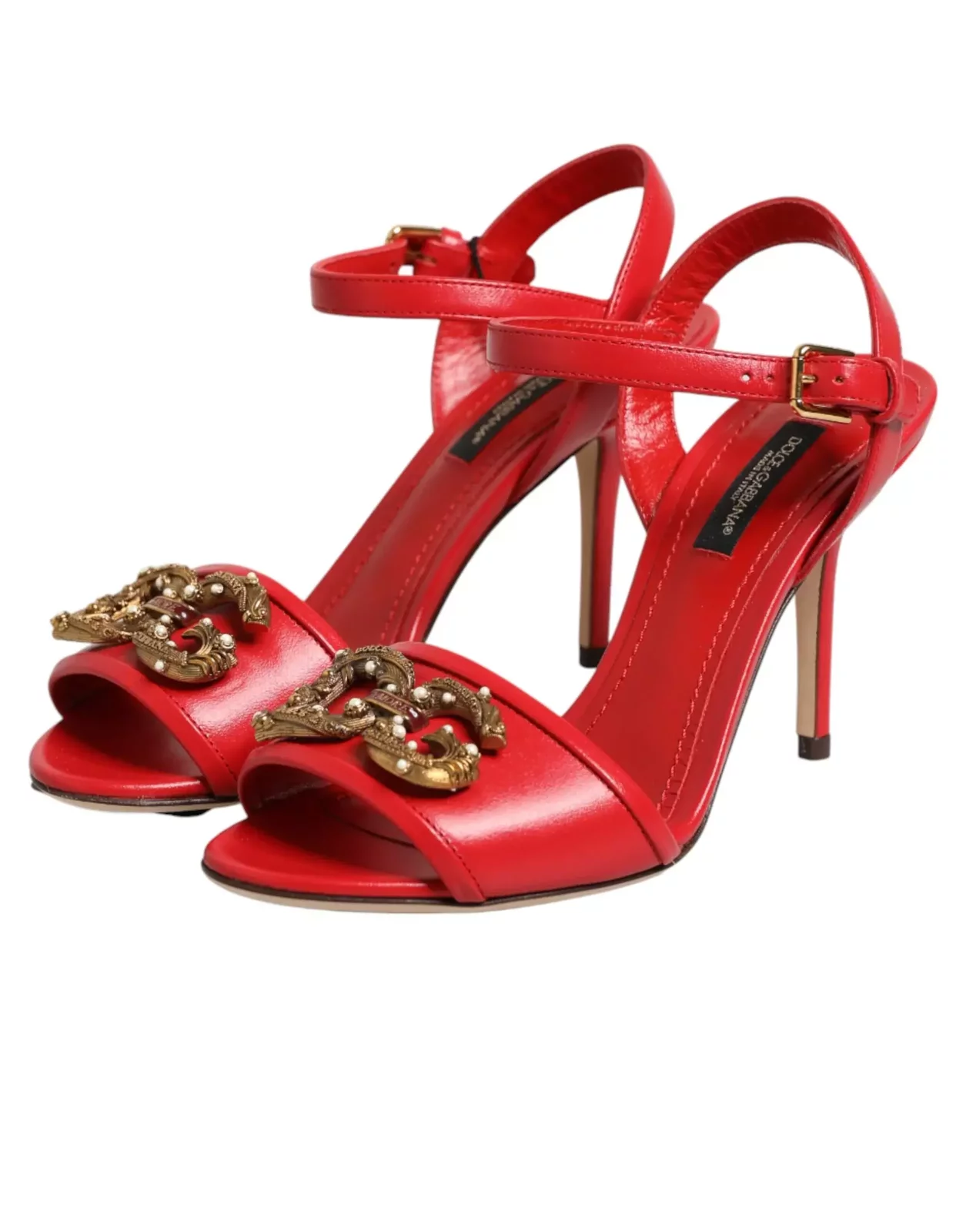 Leather DG Amore Heeled Sandals - Red / EU35.5/US5