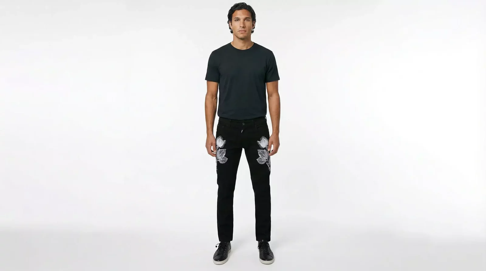 Rose Print Casual Pants - Black / IT48 | M