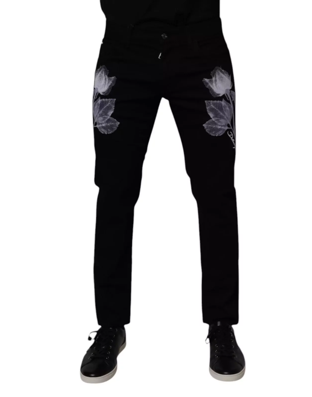 Rose Print Casual Pants - Black / IT48 | M