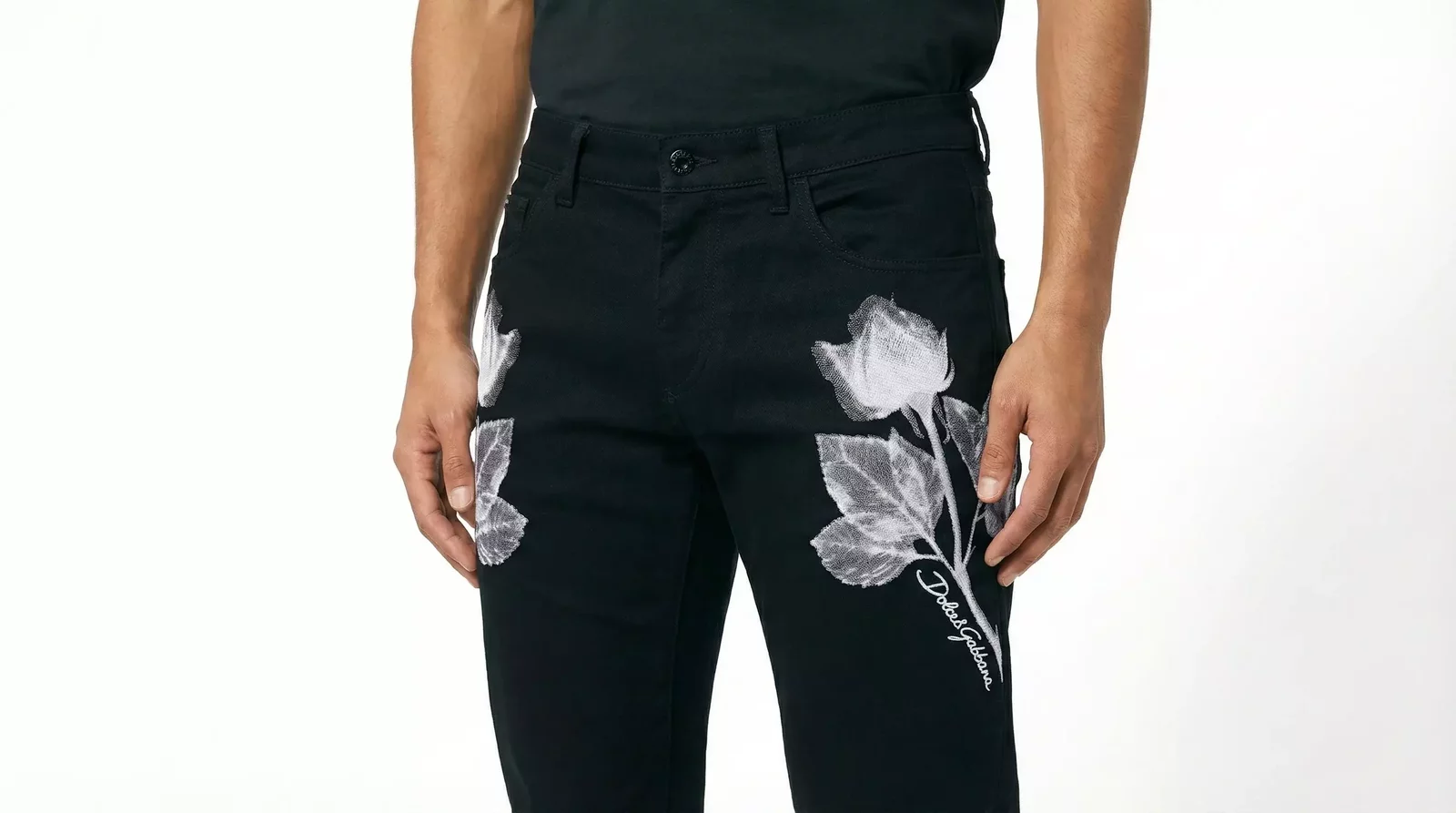 Rose Print Casual Pants - Black / IT48 | M