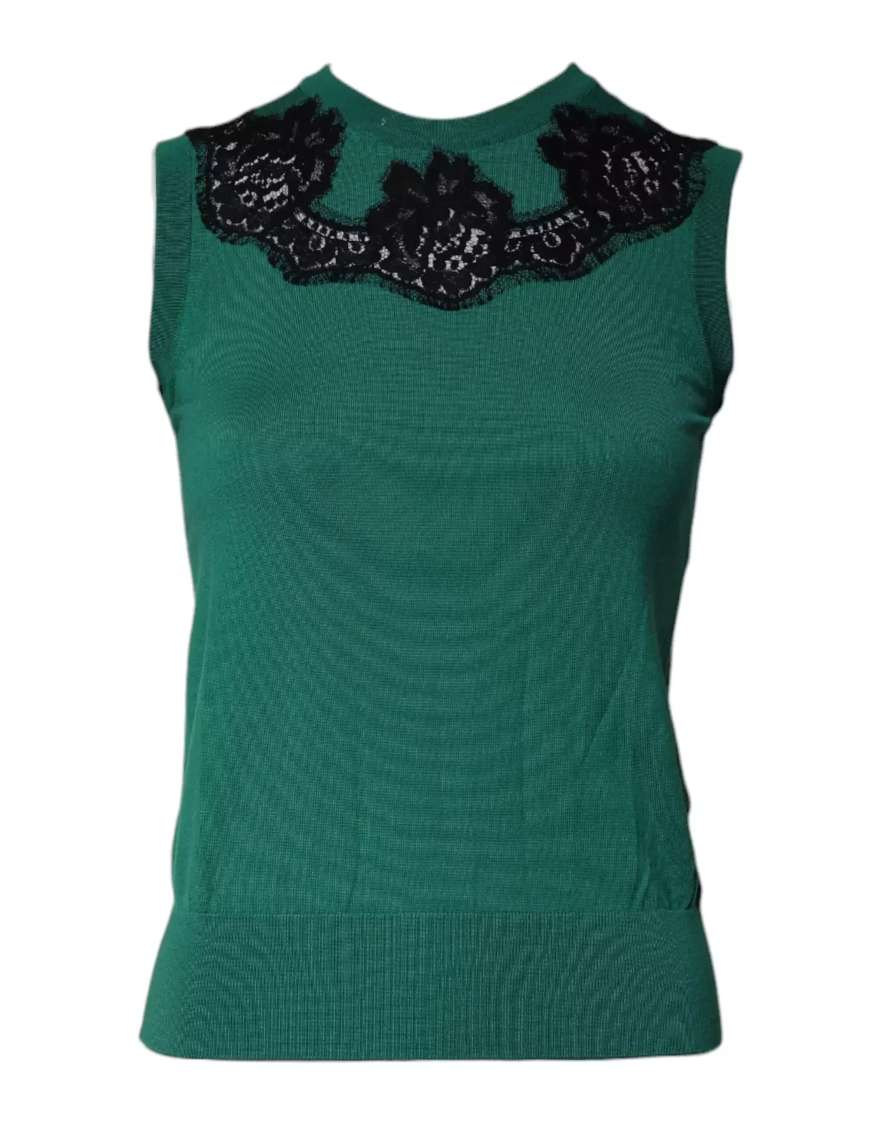 LaceTrim Sleeveless Knit Top - Green / IT36|XXS