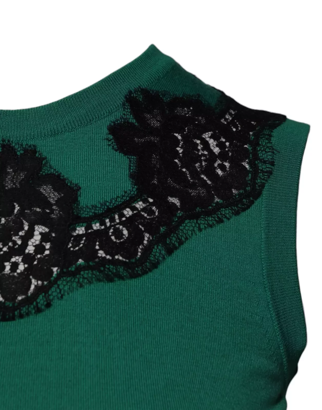 LaceTrim Sleeveless Knit Top - Green / IT36|XXS