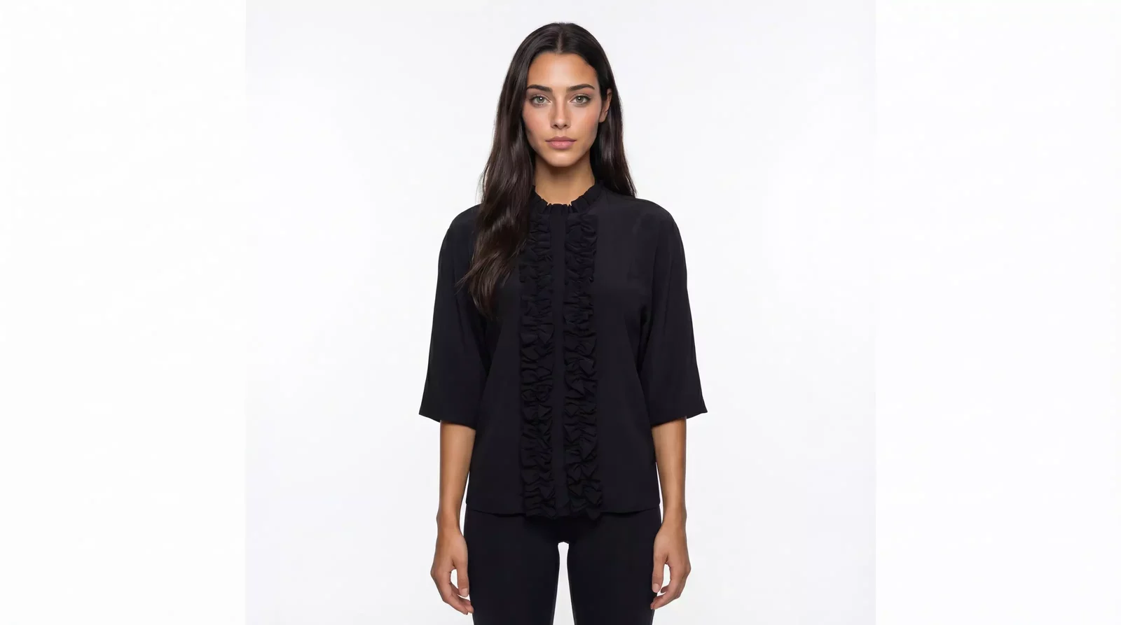 Dolce Gabbana Silk Blouse High Neck Half Sleeves - Black / IT36 | XS