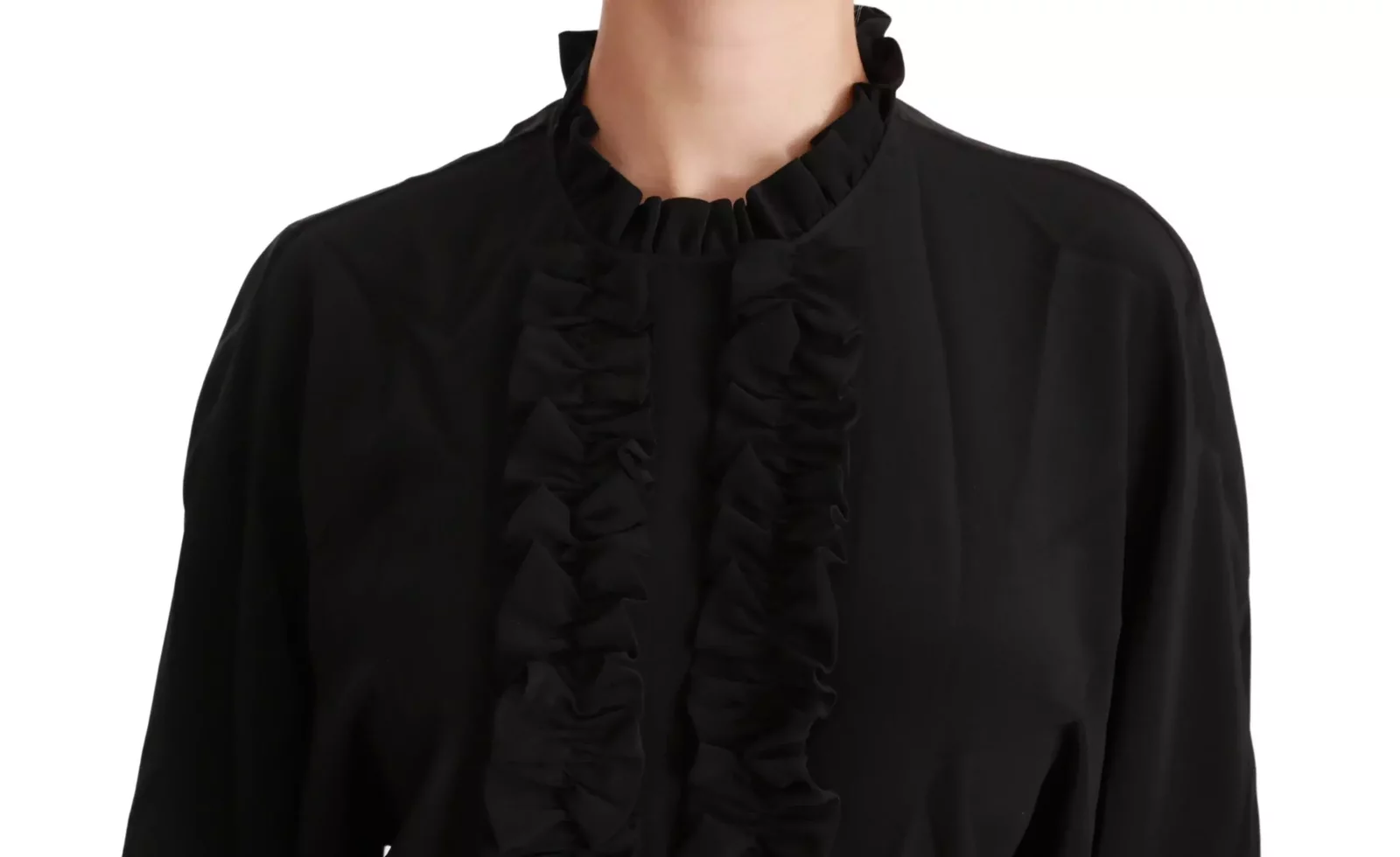 Dolce Gabbana Silk Blouse High Neck Half Sleeves - Black / IT36 | XS