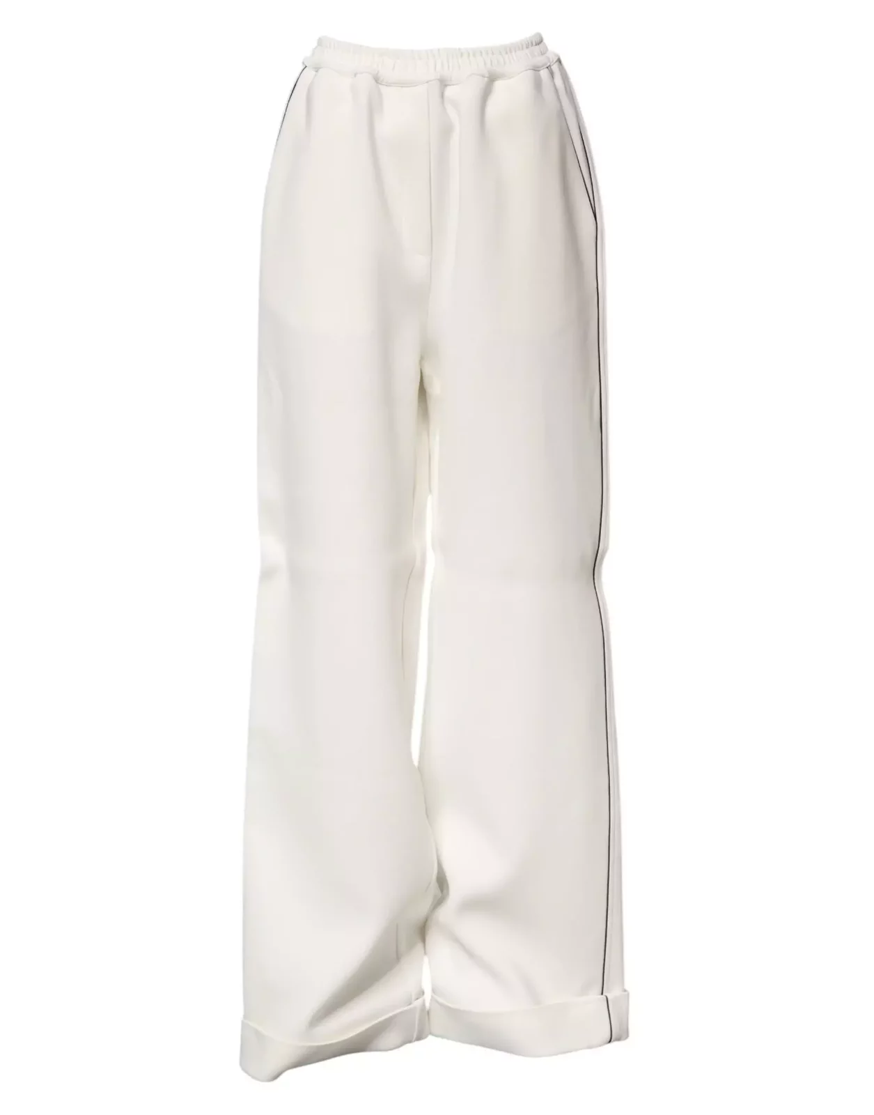 Wide Leg Pull On Viscose Pants with Zipper Closure - White / IT40|S