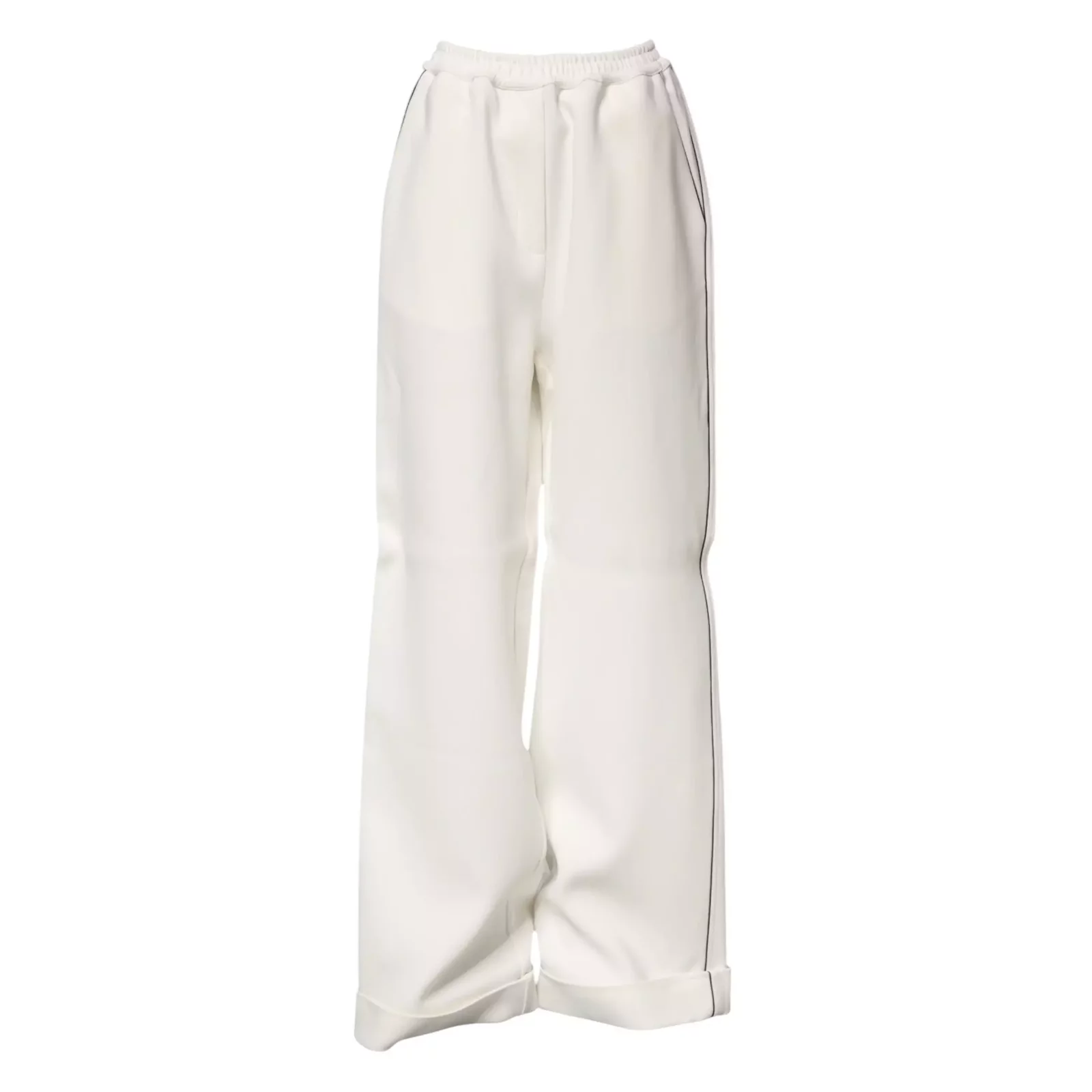 Wide Leg Pull On Viscose Pants with Zipper Closure - White / IT40|S