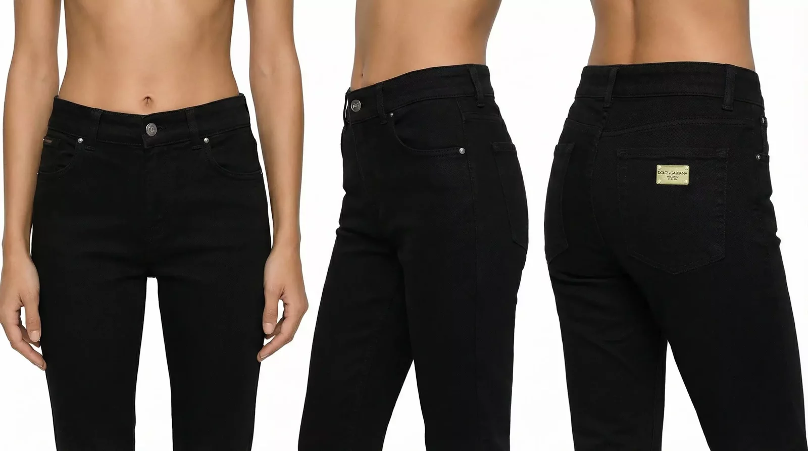 Skinny Mid Waist Denim Jeans with Zipper Closure - Black / IT42|M