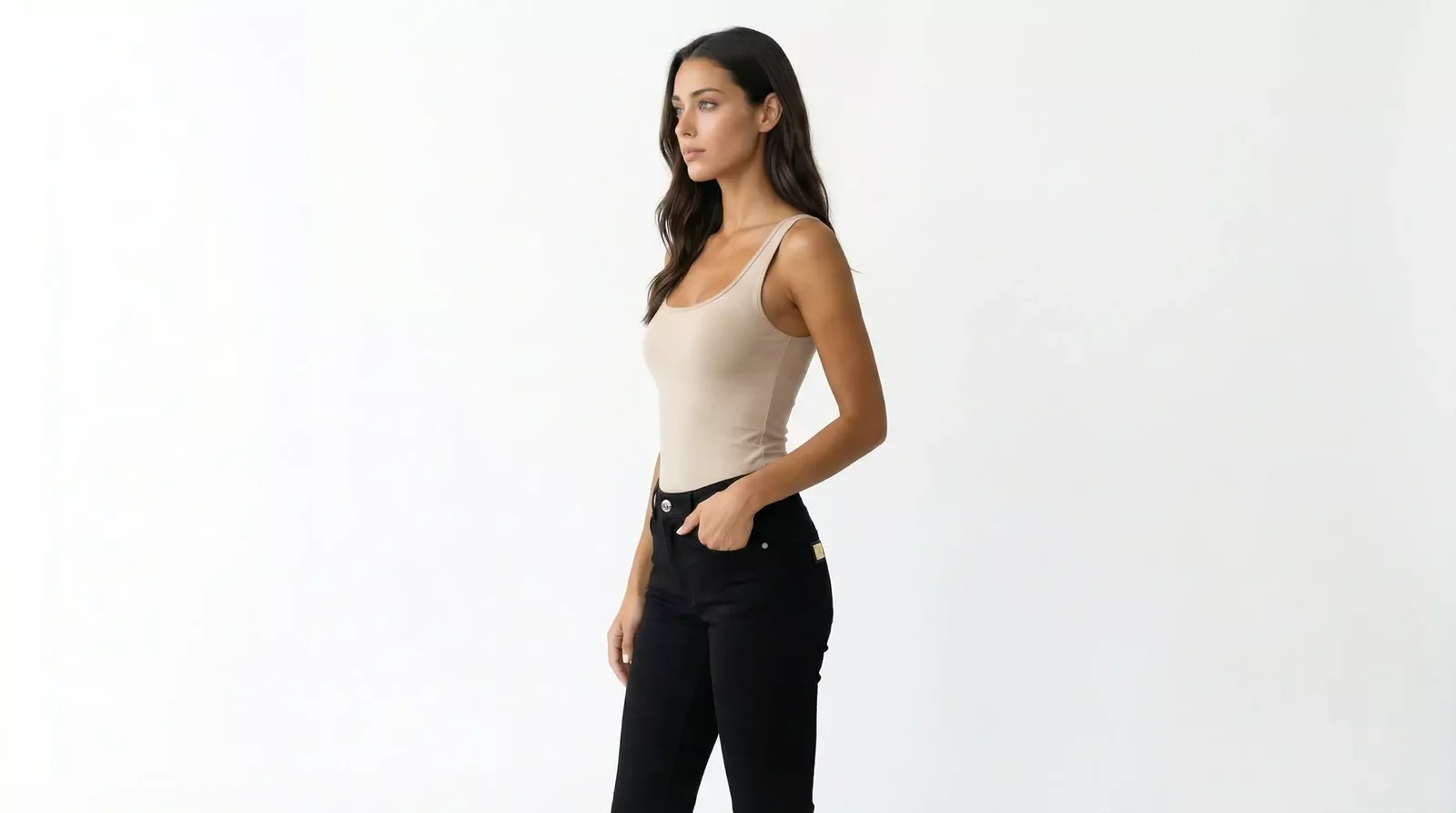 Skinny Mid Waist Denim Jeans with Zipper Closure - Black / IT42|M