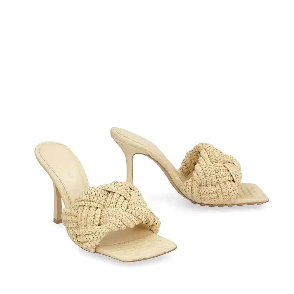 Raffia Textured Slip-On Mules - Beige / EU36/US6