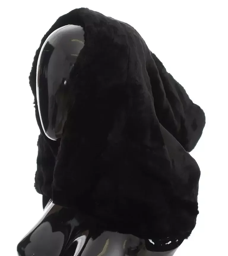 Hooded Weasel Fur Scarf Wrap - Black / One Size