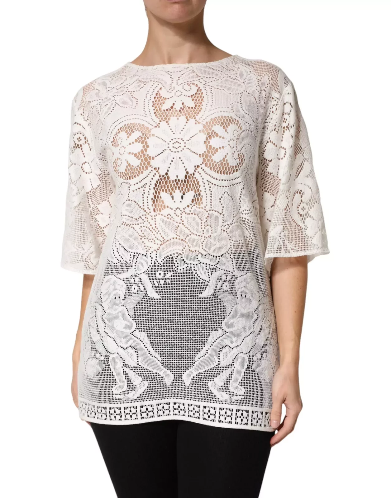 Embroidery Lace Cotton Blouse Top - White / IT36|XXS