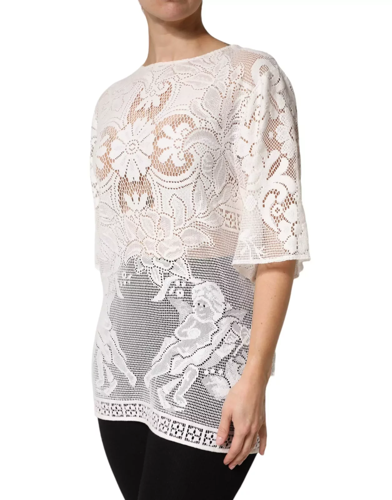 Embroidery Lace Cotton Blouse Top - White / IT36|XXS