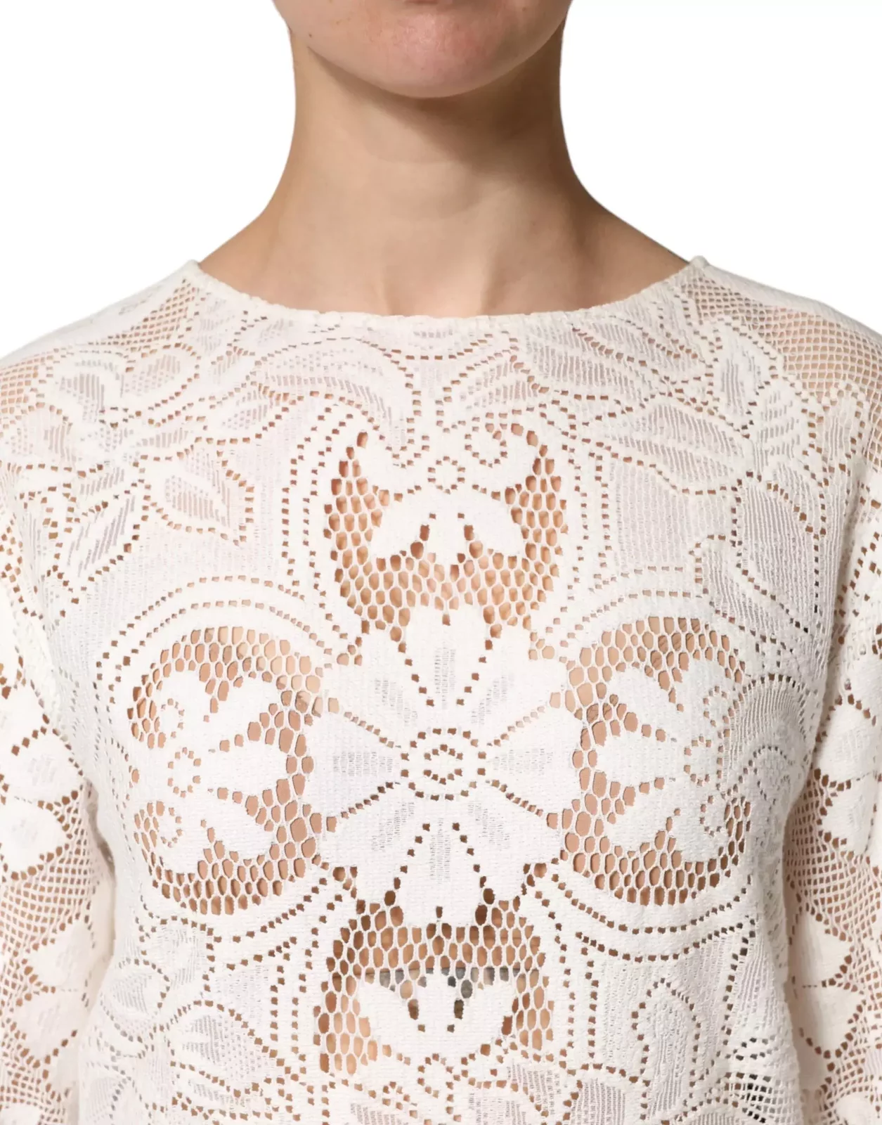 Embroidery Lace Cotton Blouse Top - White / IT36|XXS