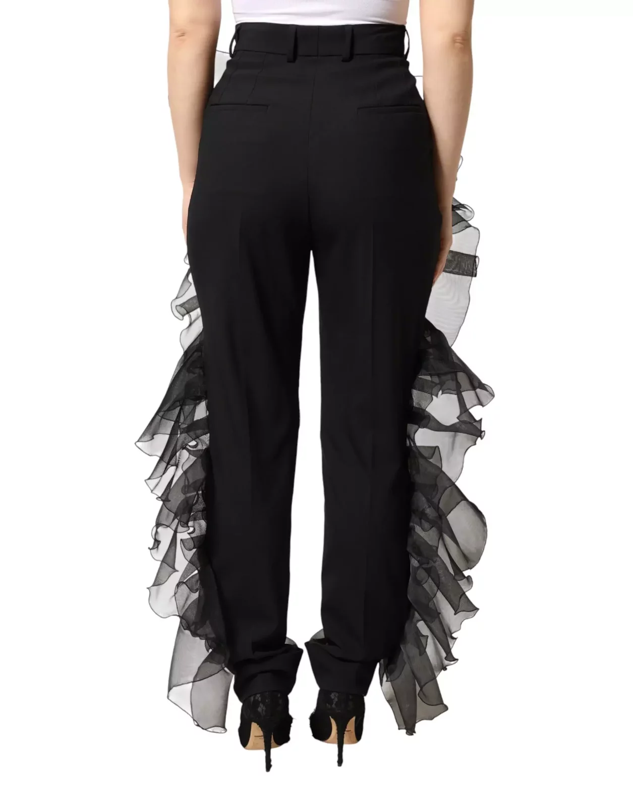 High Waist Tulle Wool Trouser Pants - Black / IT40|S