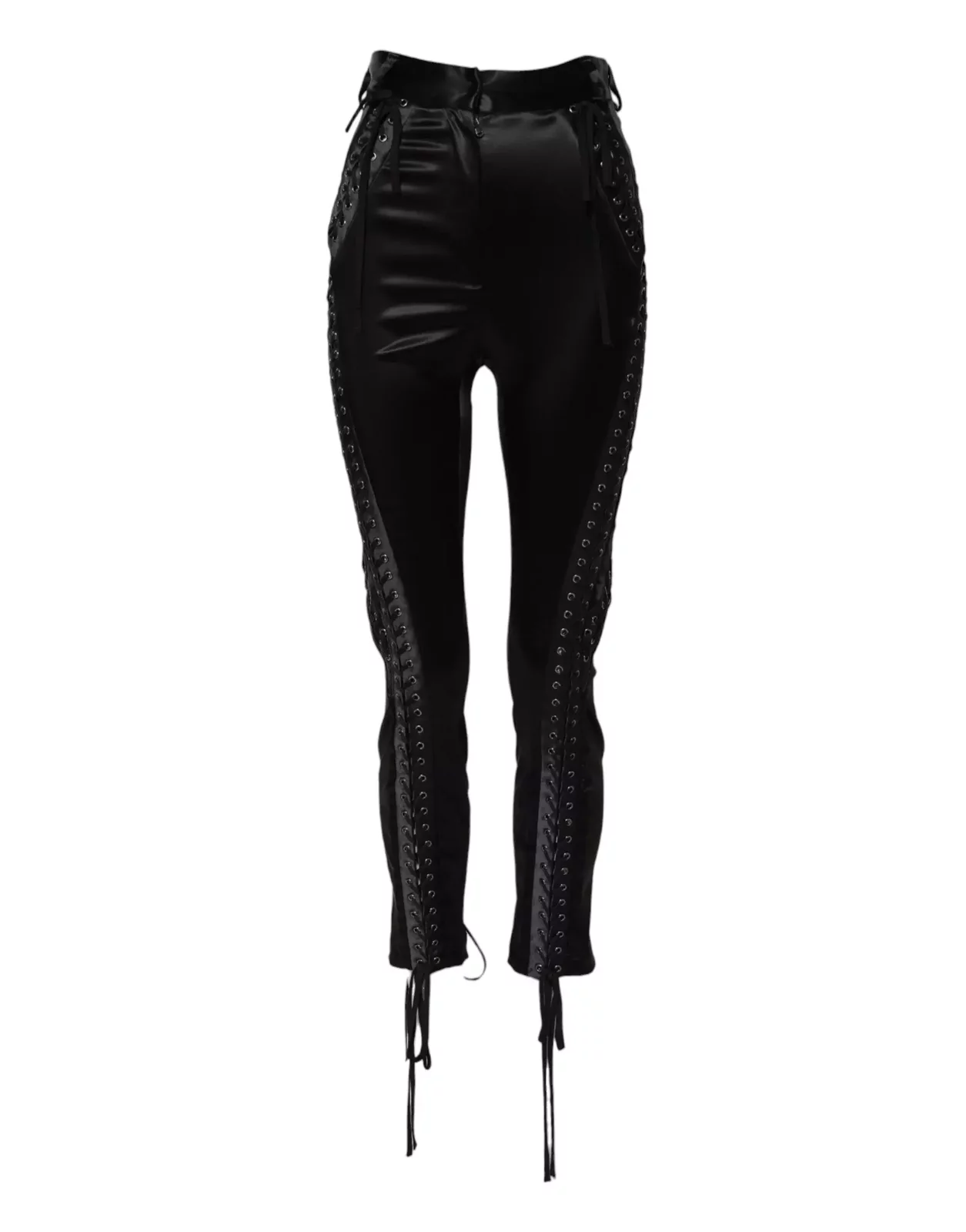 Lace Detail High Waist Skinny Pants - Black / IT40|S