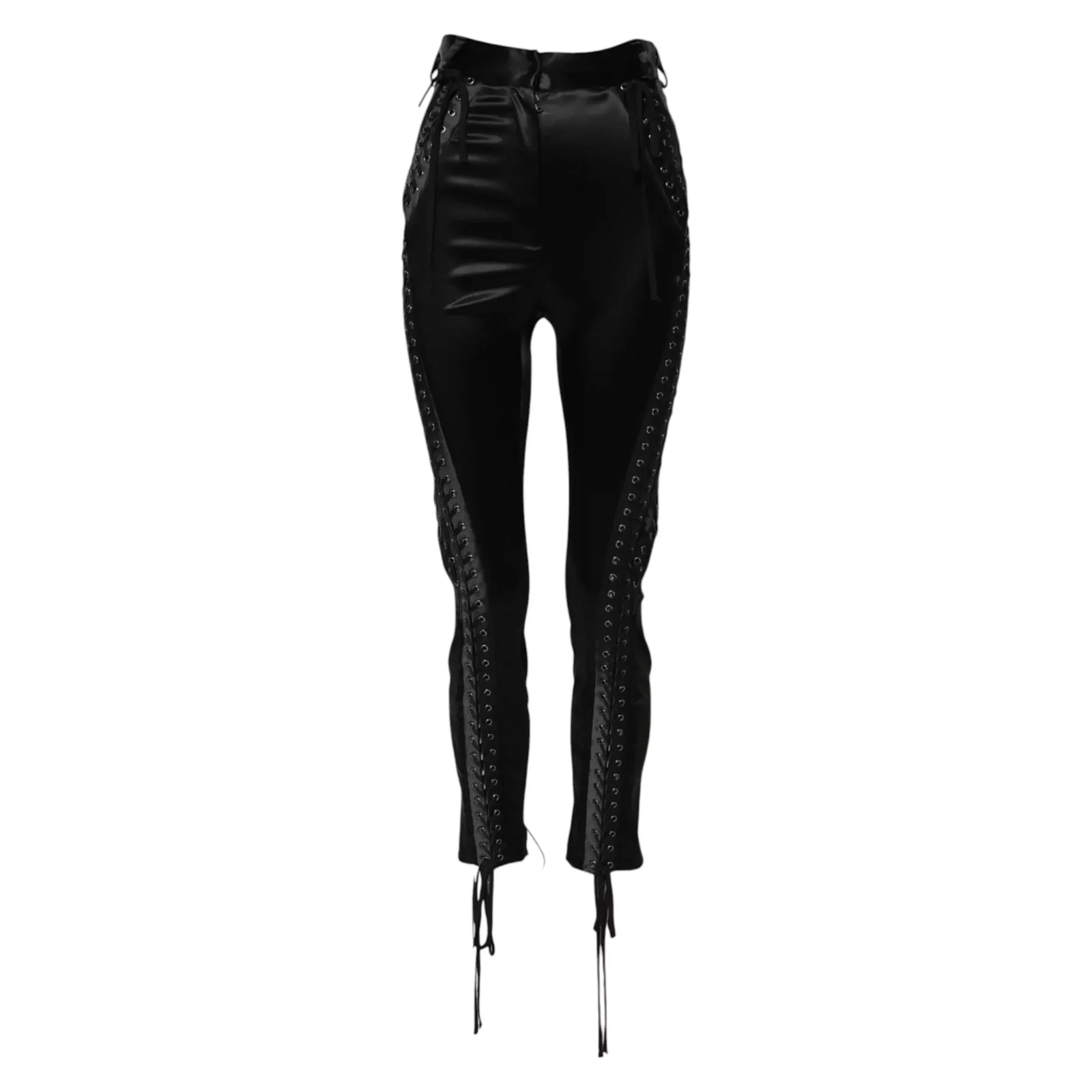 Lace Detail High Waist Skinny Pants - Black / IT40|S