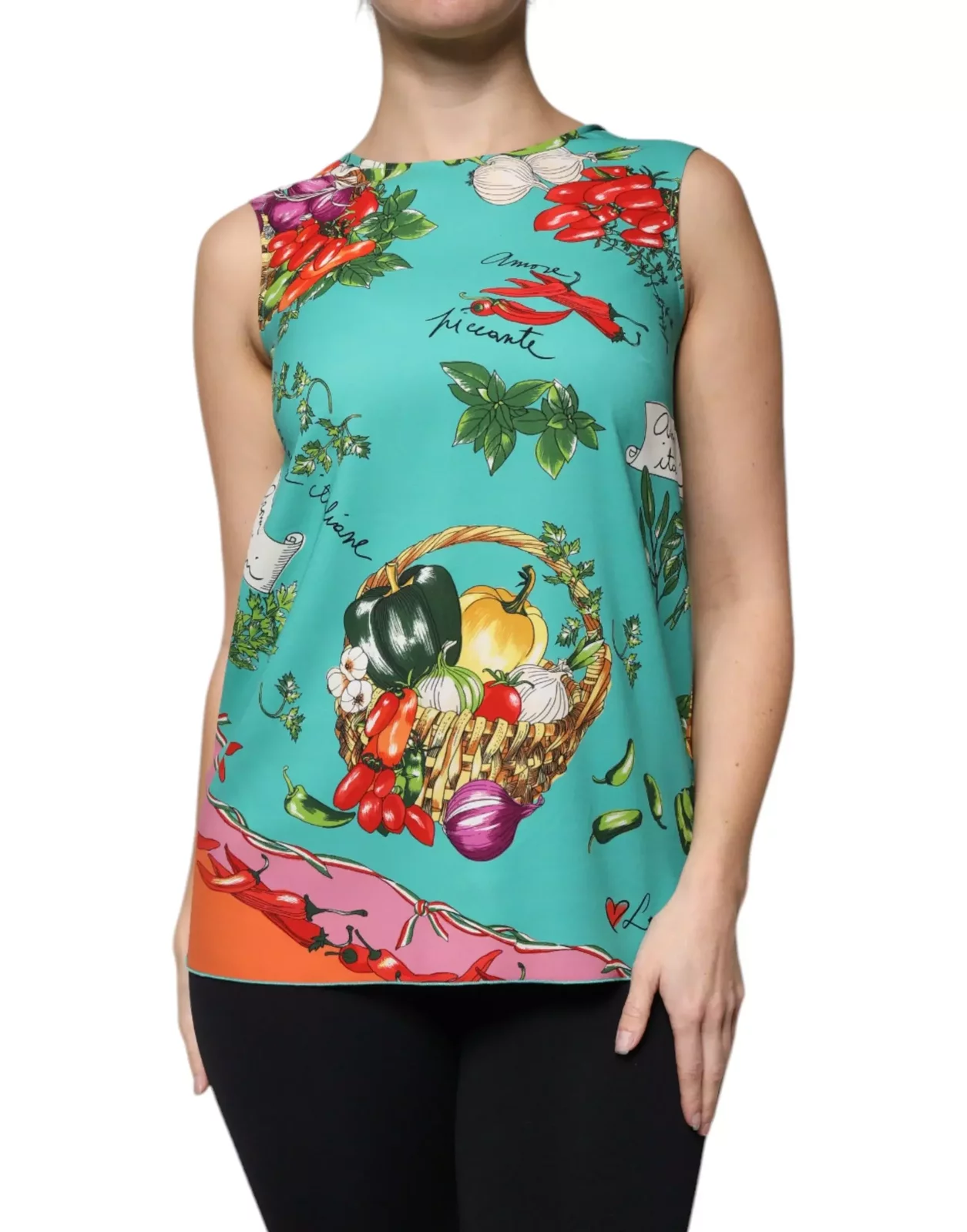 Vegetable Print Silk Top Sleeveless Blouse - Multicolor / IT38 | XS
