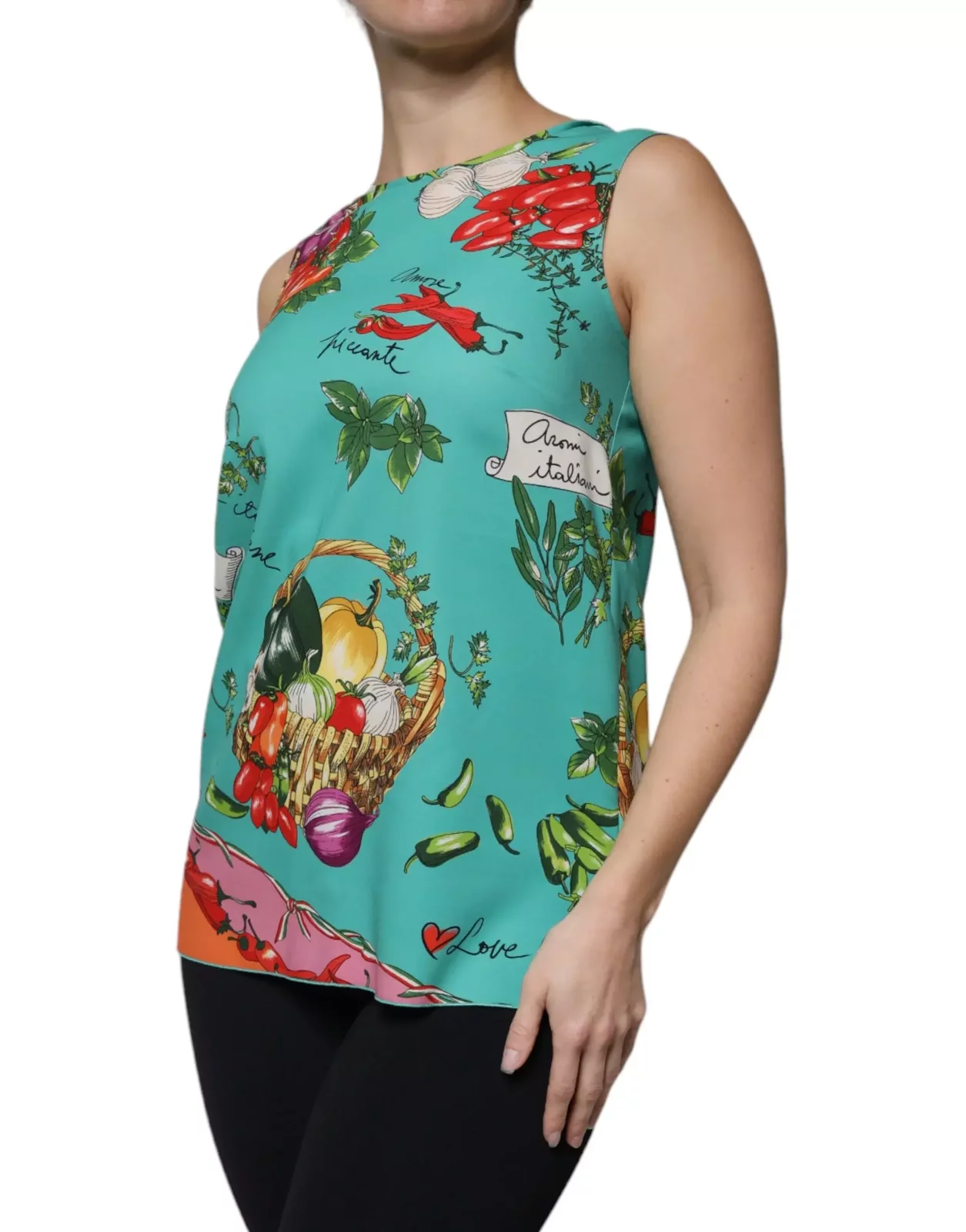 Vegetable Print Silk Top Sleeveless Blouse - Multicolor / IT38 | XS