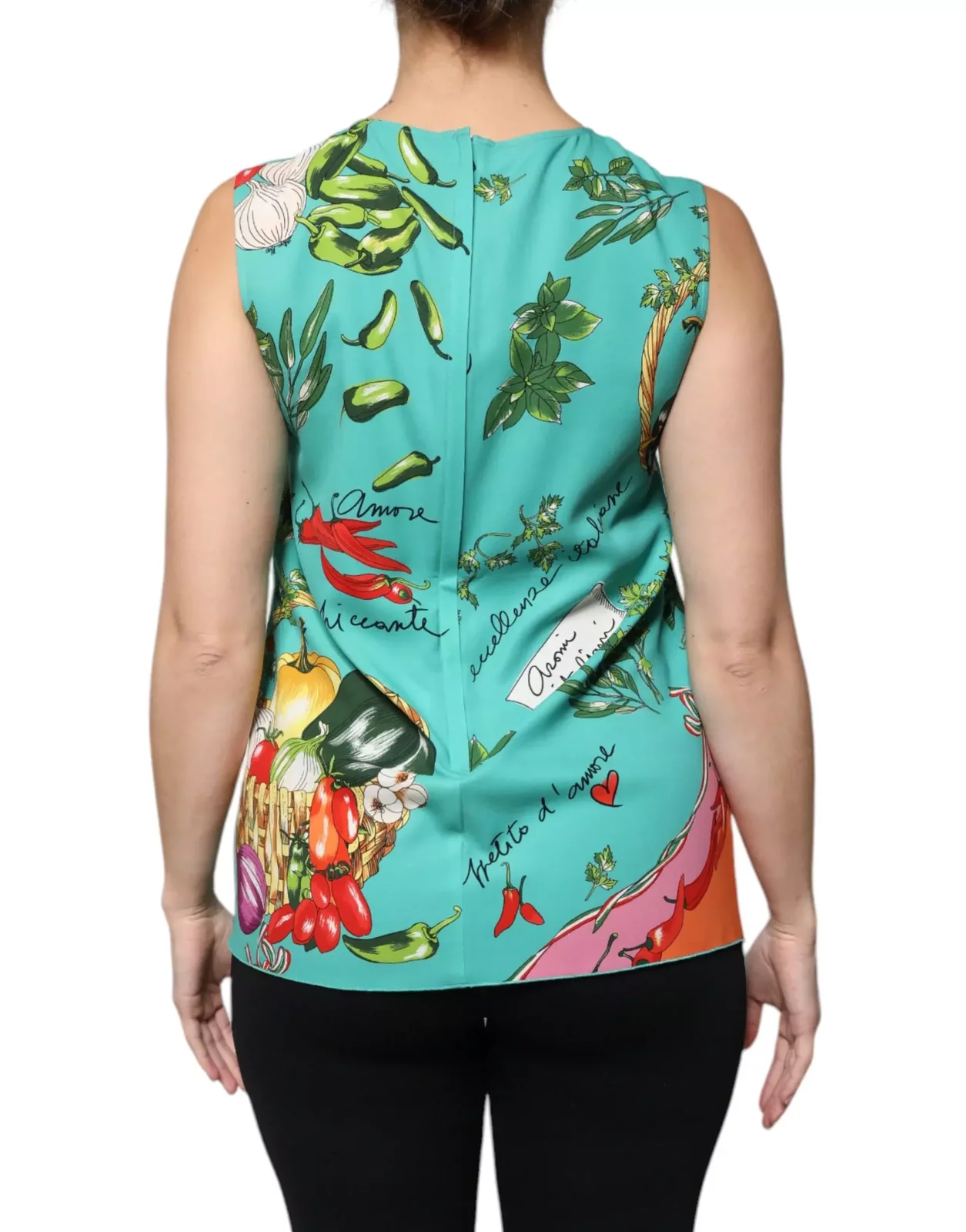 Vegetable Print Silk Top Sleeveless Blouse - Multicolor / IT38 | XS