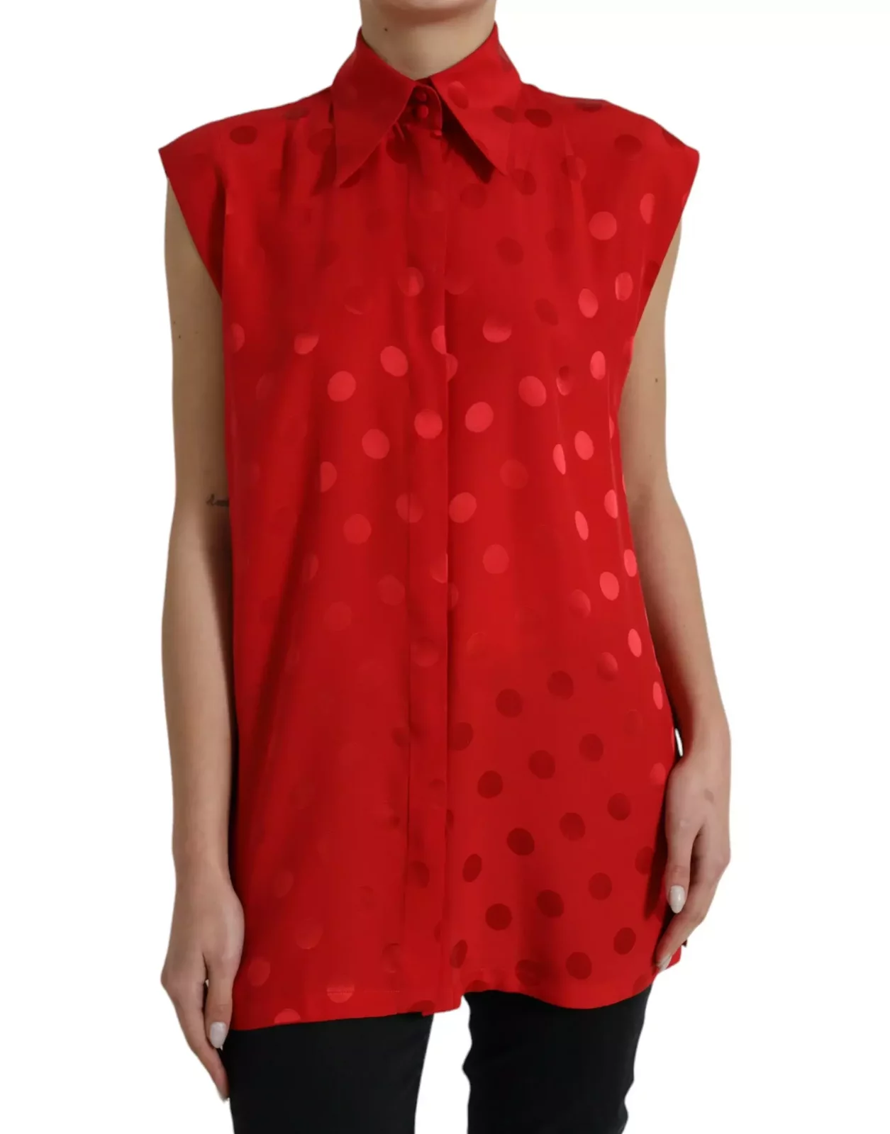 Dolce Gabbana Polka Dot Blouse Sleeveless Shirt - Red / IT40|S
