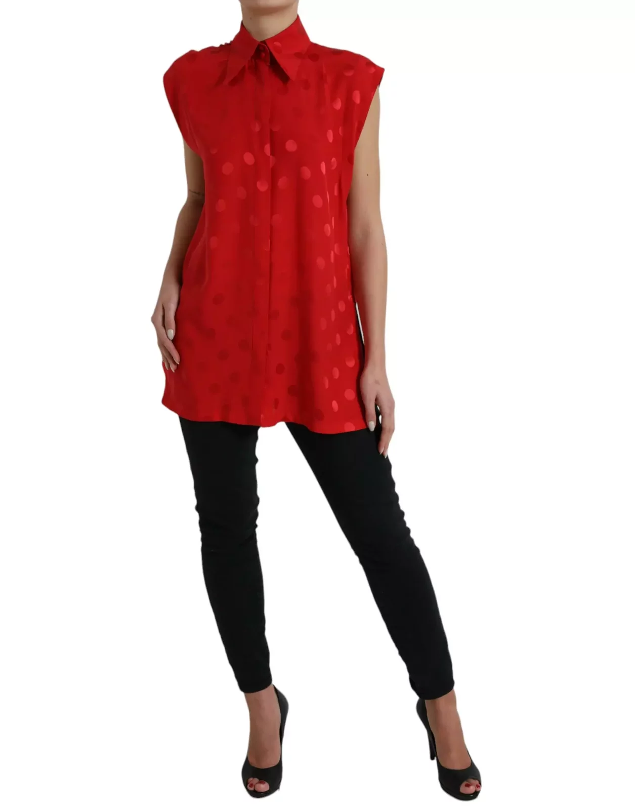 Dolce Gabbana Polka Dot Blouse Sleeveless Shirt - Red / IT40|S