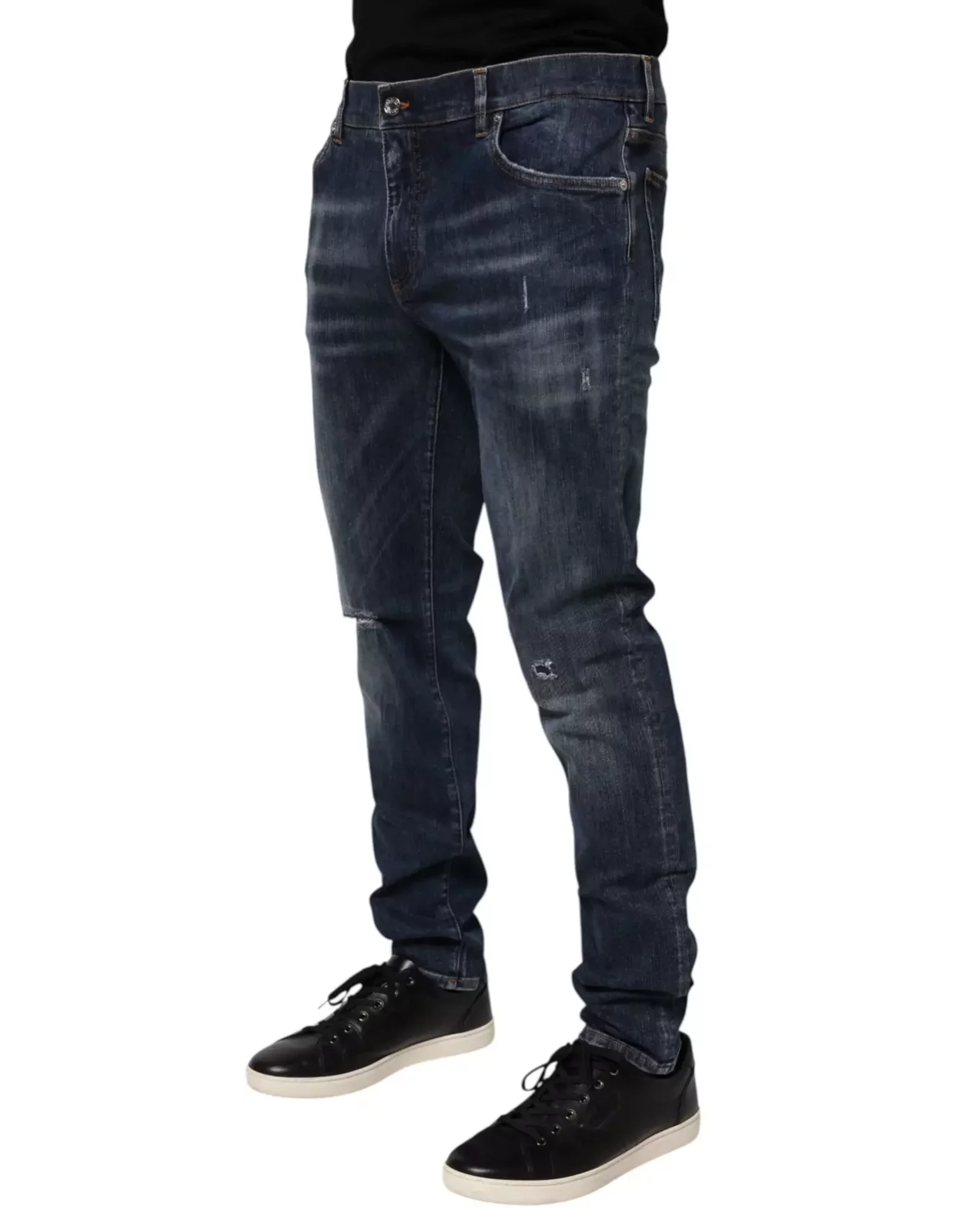 Washed Ripped Running Denim Jeans - Blue / IT58 | XXL