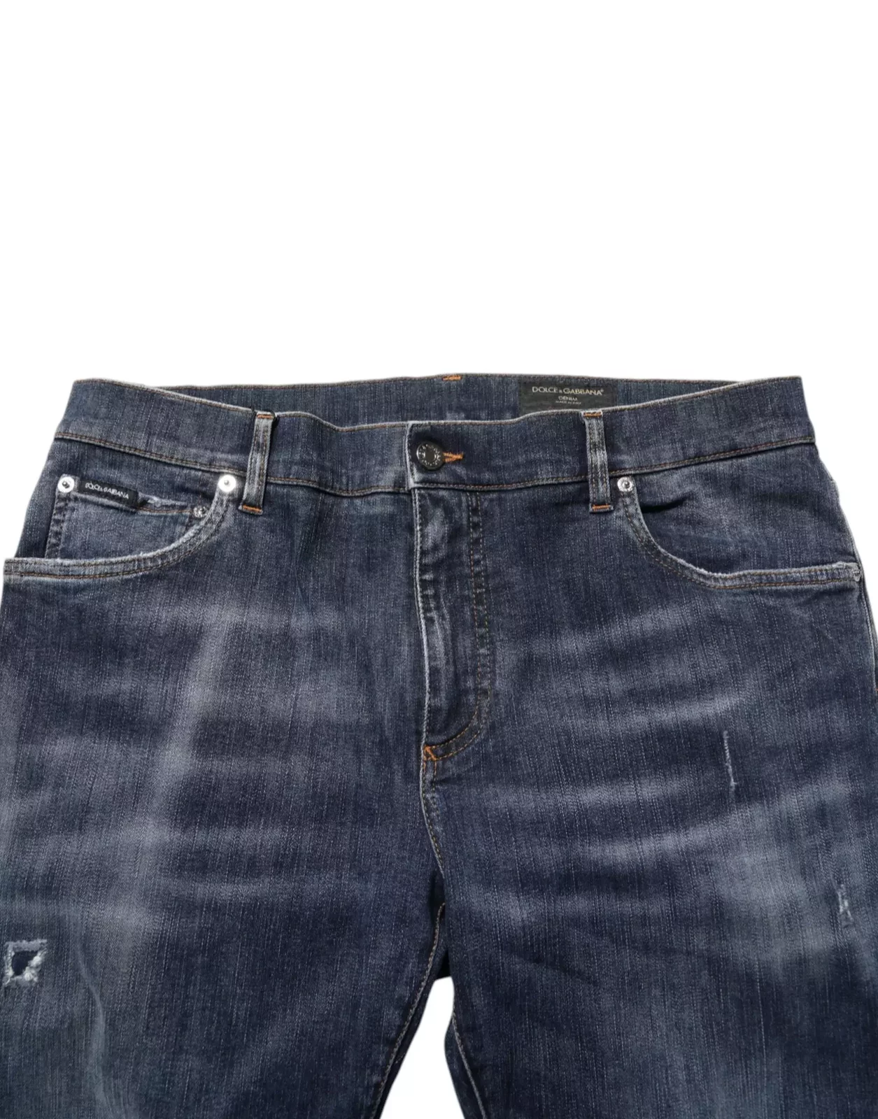 Washed Ripped Running Denim Jeans - Blue / IT58 | XXL
