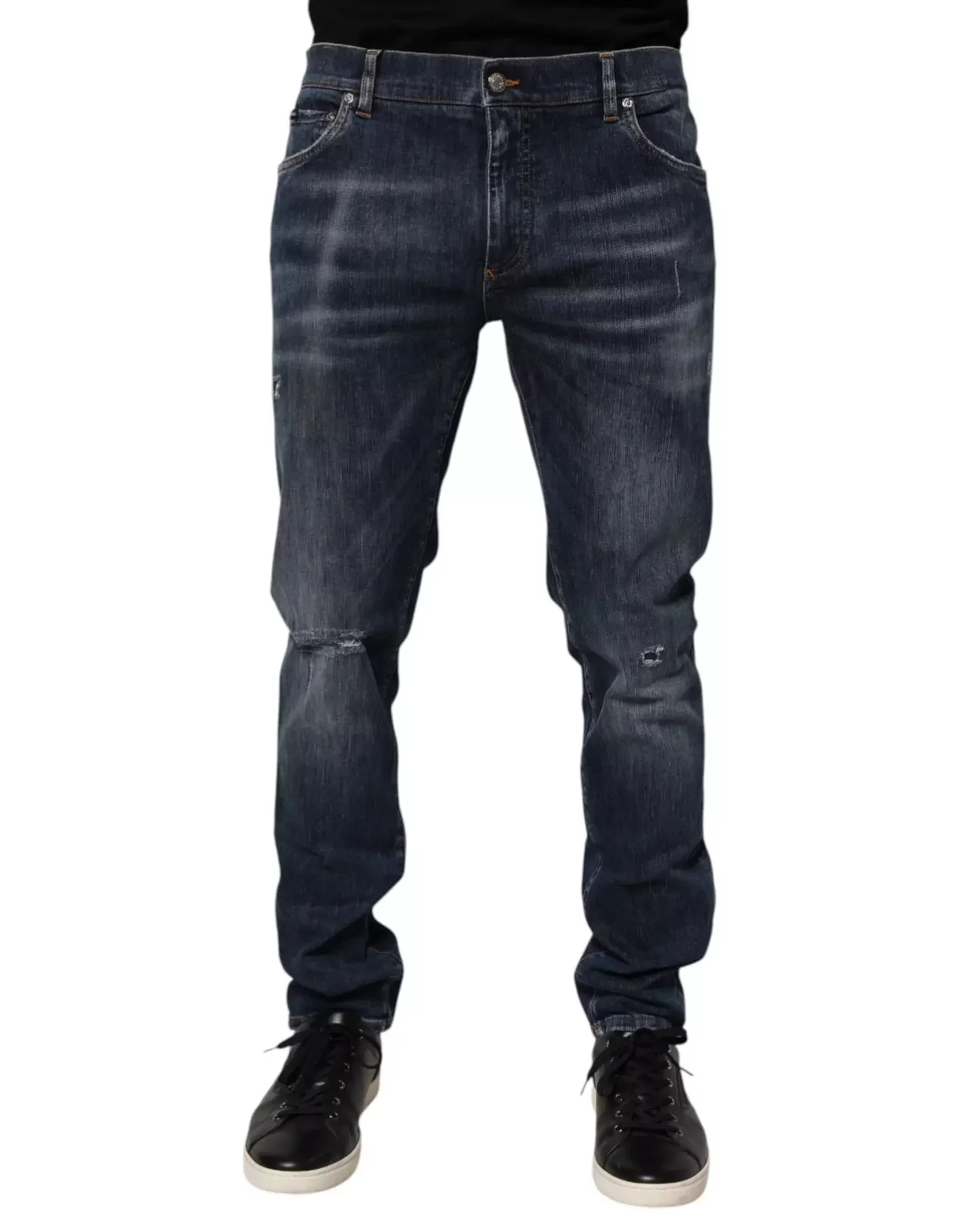 Washed Ripped Running Denim Jeans - Blue / IT58 | XXL