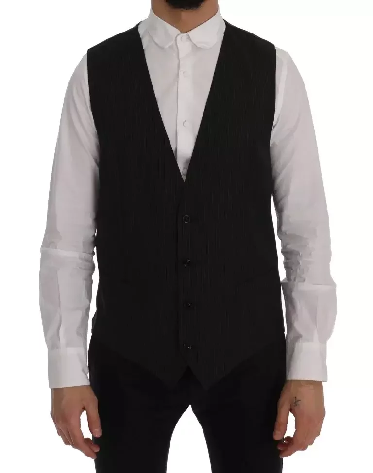Black Pinstripe Vest Classic Fit - Gray / IT52 | XL