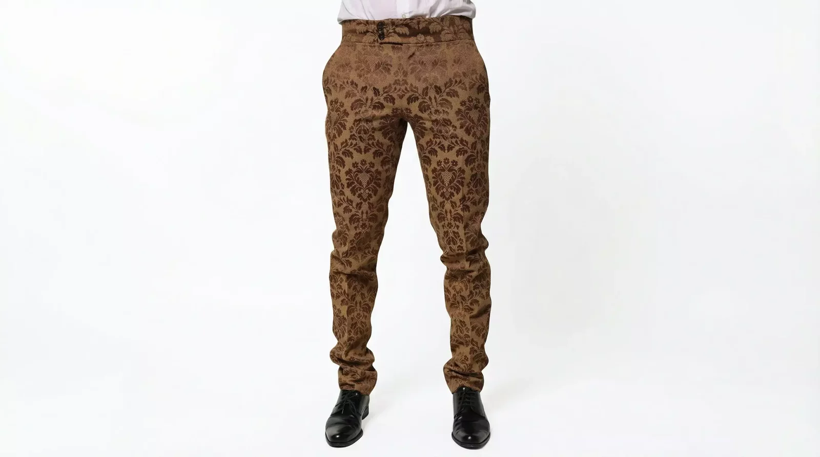 Floral Jacquard Skinny Trousers with Logo Details - Brown / IT48 | M