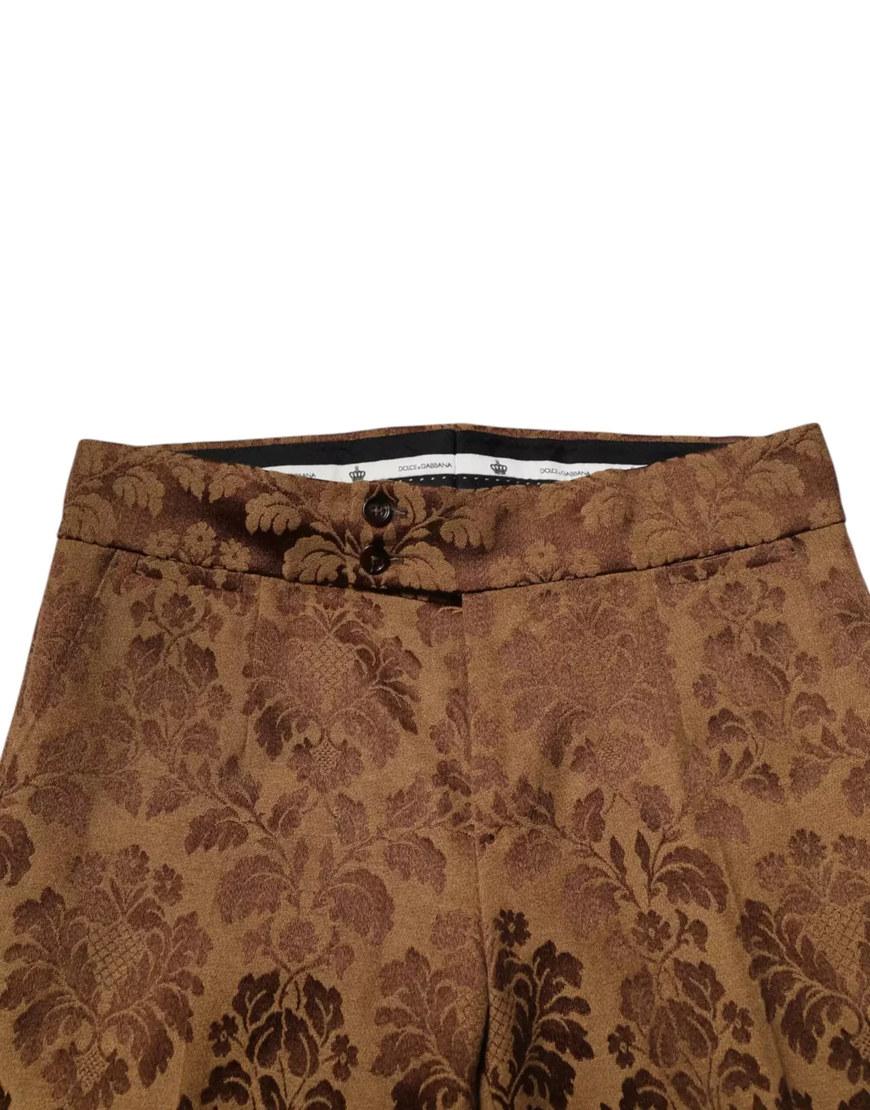 Floral Jacquard Skinny Trousers with Logo Details - Brown / IT48 | M