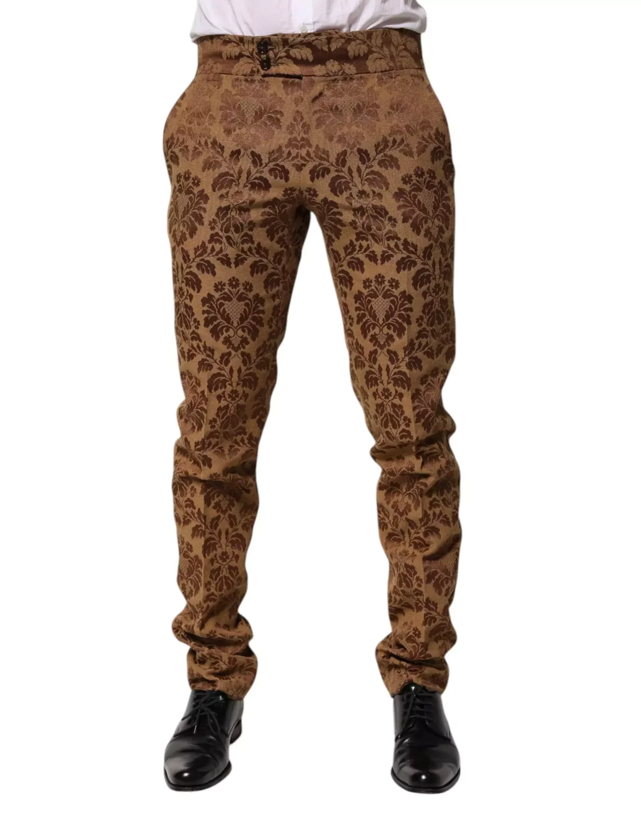Floral Jacquard Skinny Trousers with Logo Details - Brown / IT48 | M