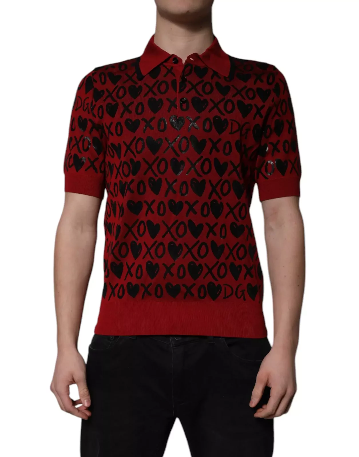 Short Sleeve Polo Shirt XOXO Pattern - Red / IT48 | M