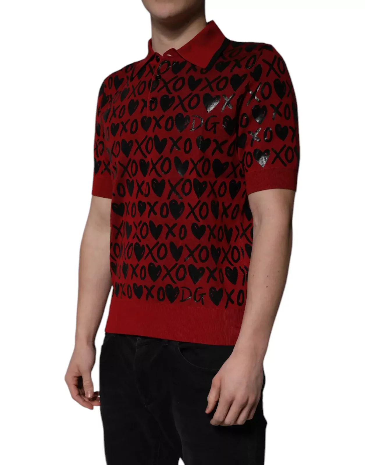 Short Sleeve Polo Shirt XOXO Pattern - Red / IT48 | M